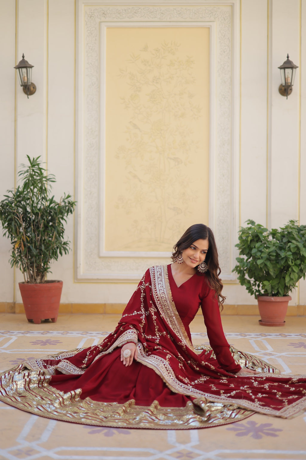 Hooriya fashions - Faux Blooming with Embroidery Zari Sequins-work Gown.