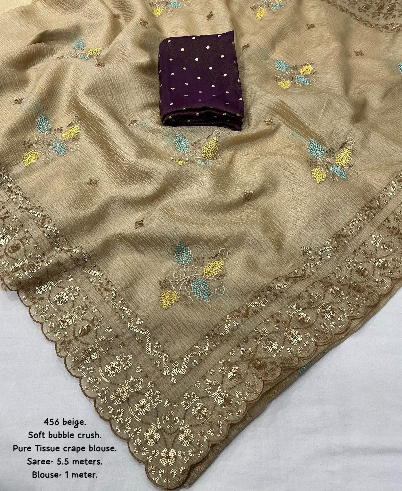 Hooriya fashions - Soft bubble crush saree in beige color.