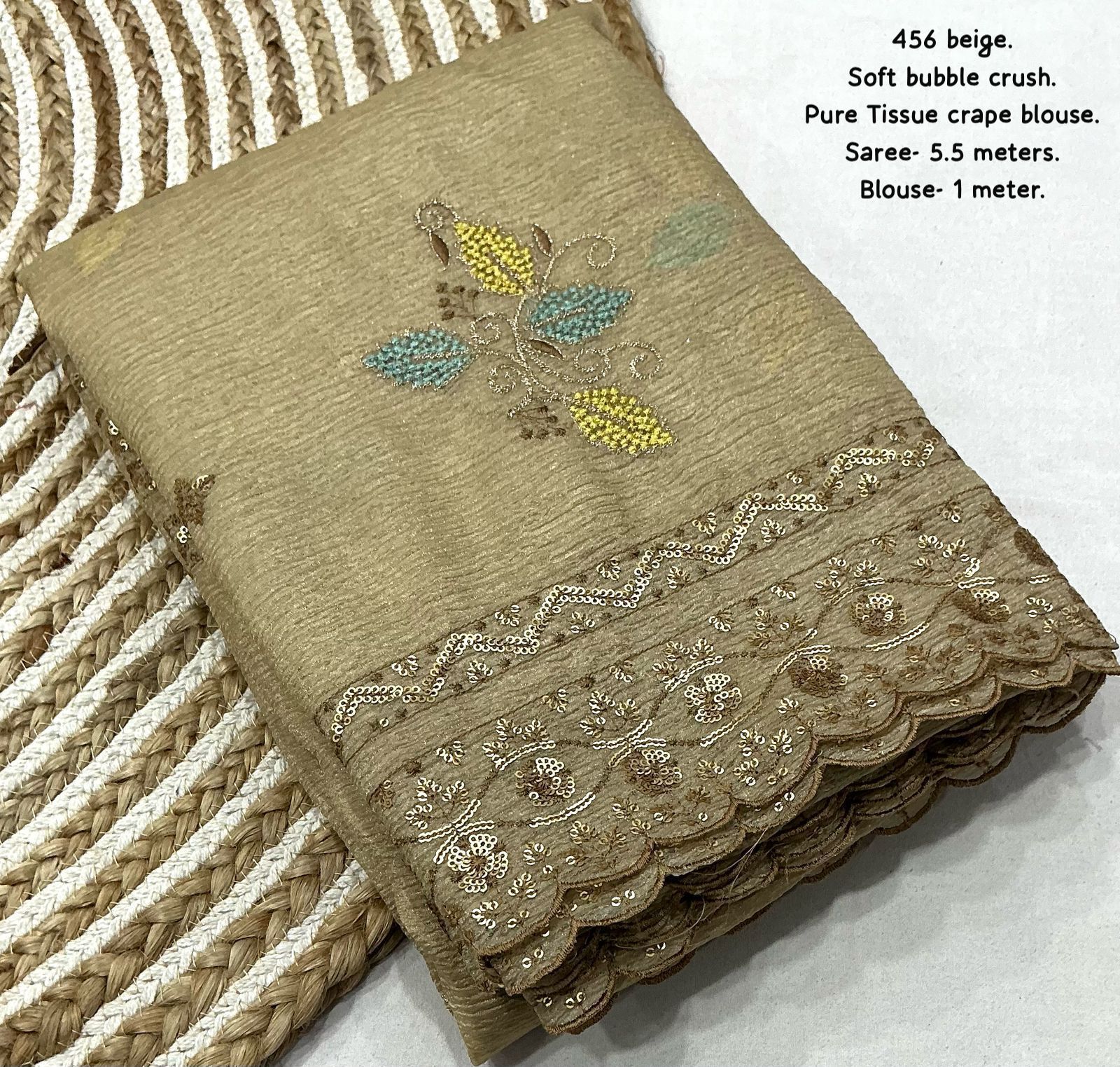 Hooriya fashions - Soft bubble crush saree in beige color.