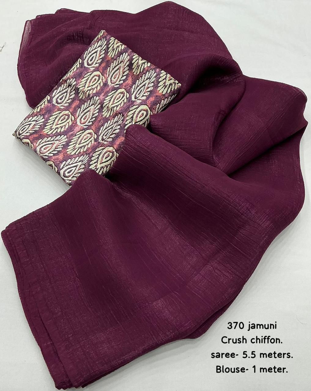 Hooriya fashions - Solid plain crush chiffon saree.