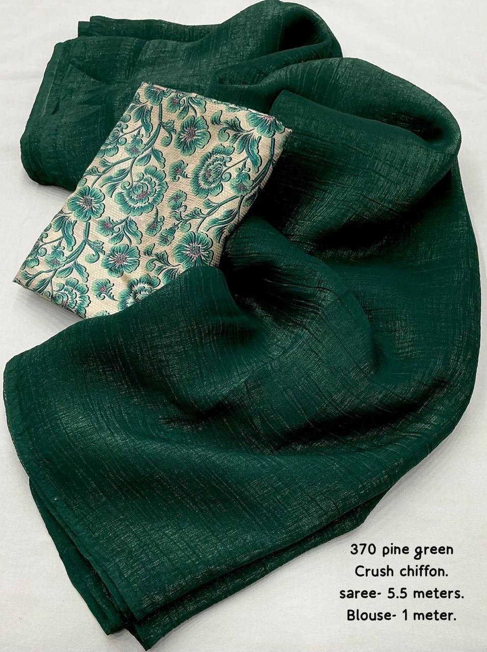 Hooriya fashions - Solid plain crush chiffon saree.