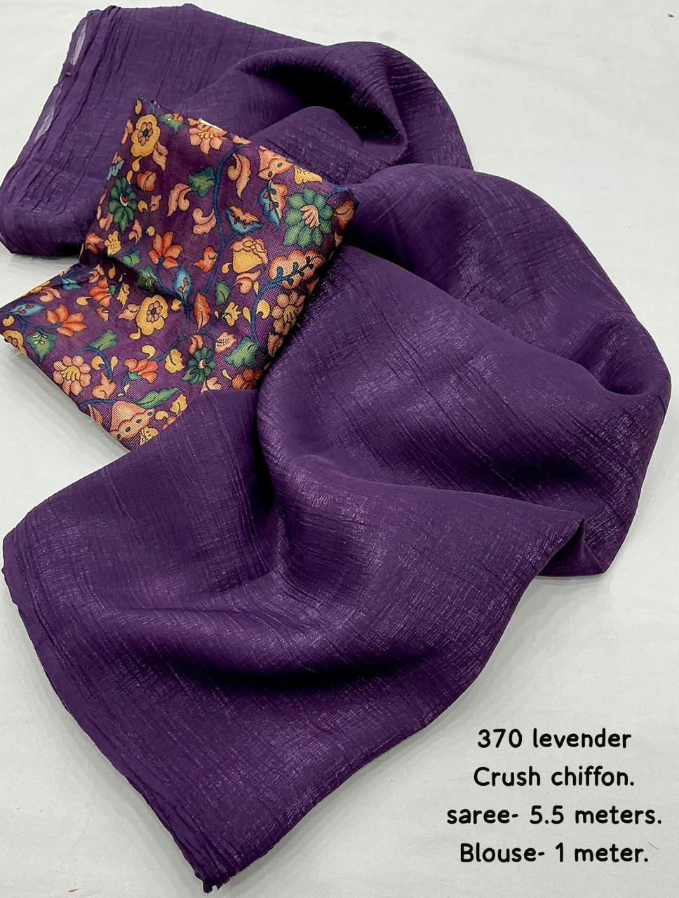 Hooriya fashions - Solid plain crush chiffon saree.
