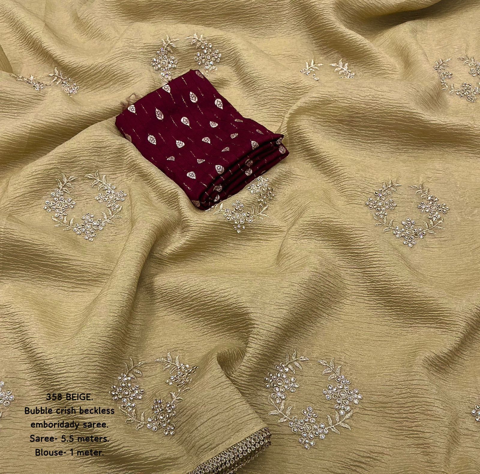 Hooriya fashions - Soft beige bubble crush saree.