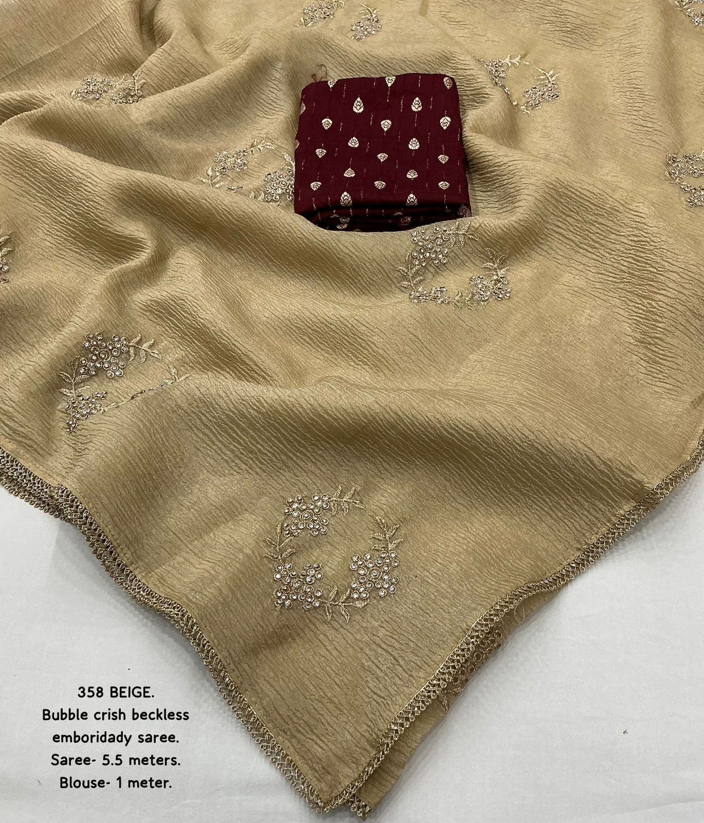 Hooriya fashions - Soft beige bubble crush saree.