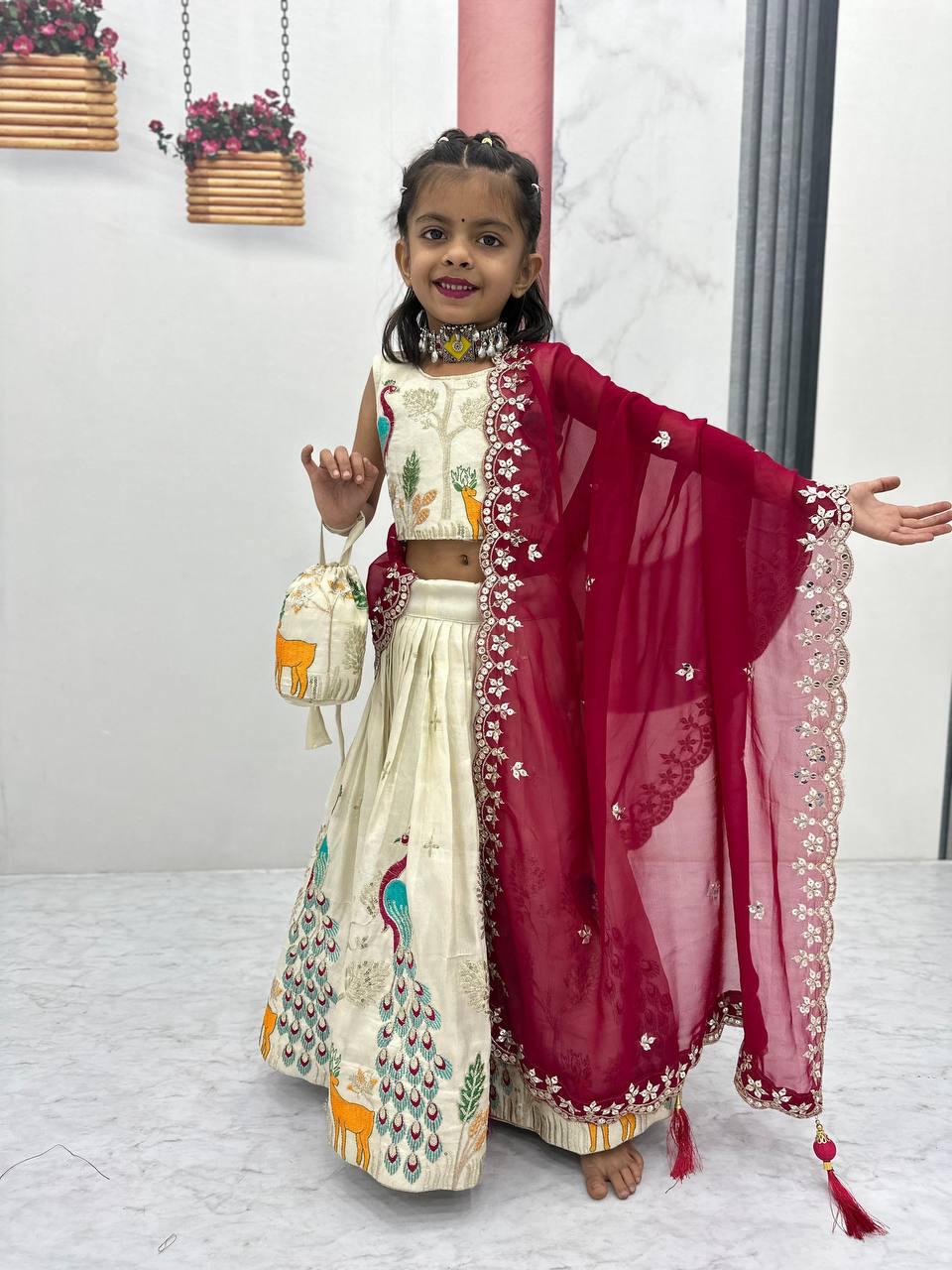 Hooriya fashions - Kids Special Embroidered Lehenga Choli with Beautiful Purce.
