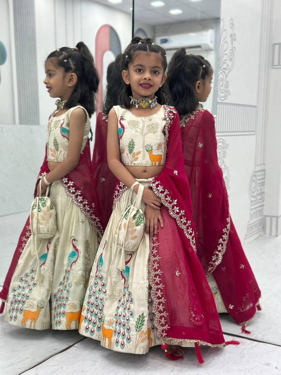 Hooriya fashions - Kids Special Embroidered Lehenga Choli with Beautiful Purce.