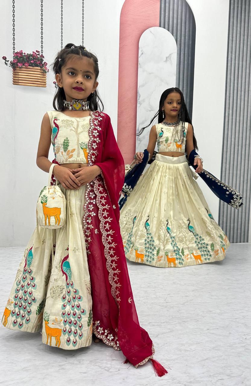 Hooriya fashions - Kids Special Embroidered Lehenga Choli with Beautiful Purce.