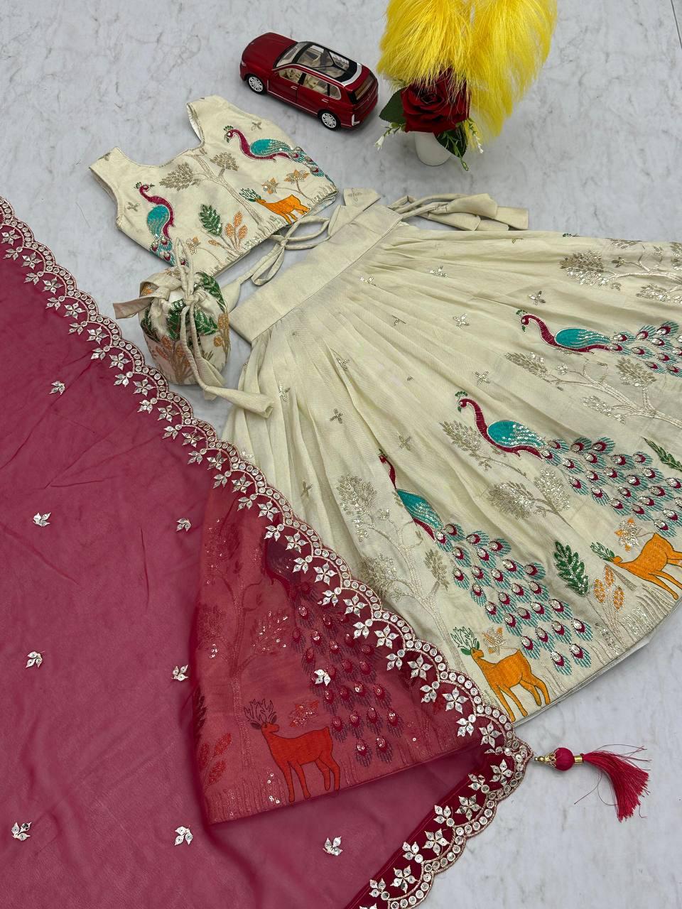 Hooriya fashions - Kids Special Embroidered Lehenga Choli with Beautiful Purce.