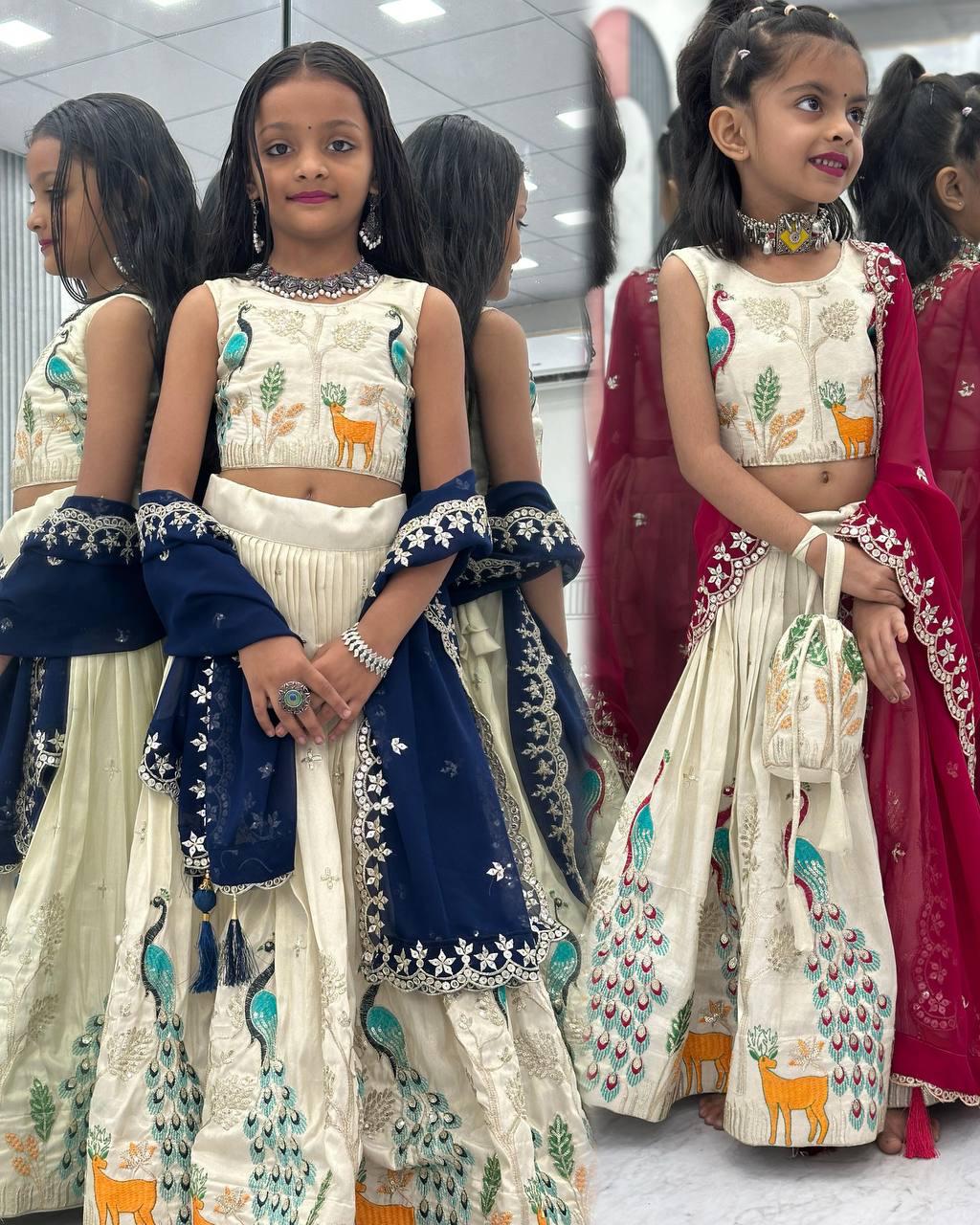 Hooriya fashions - Kids Special Embroidered Lehenga Choli with Beautiful Purce.