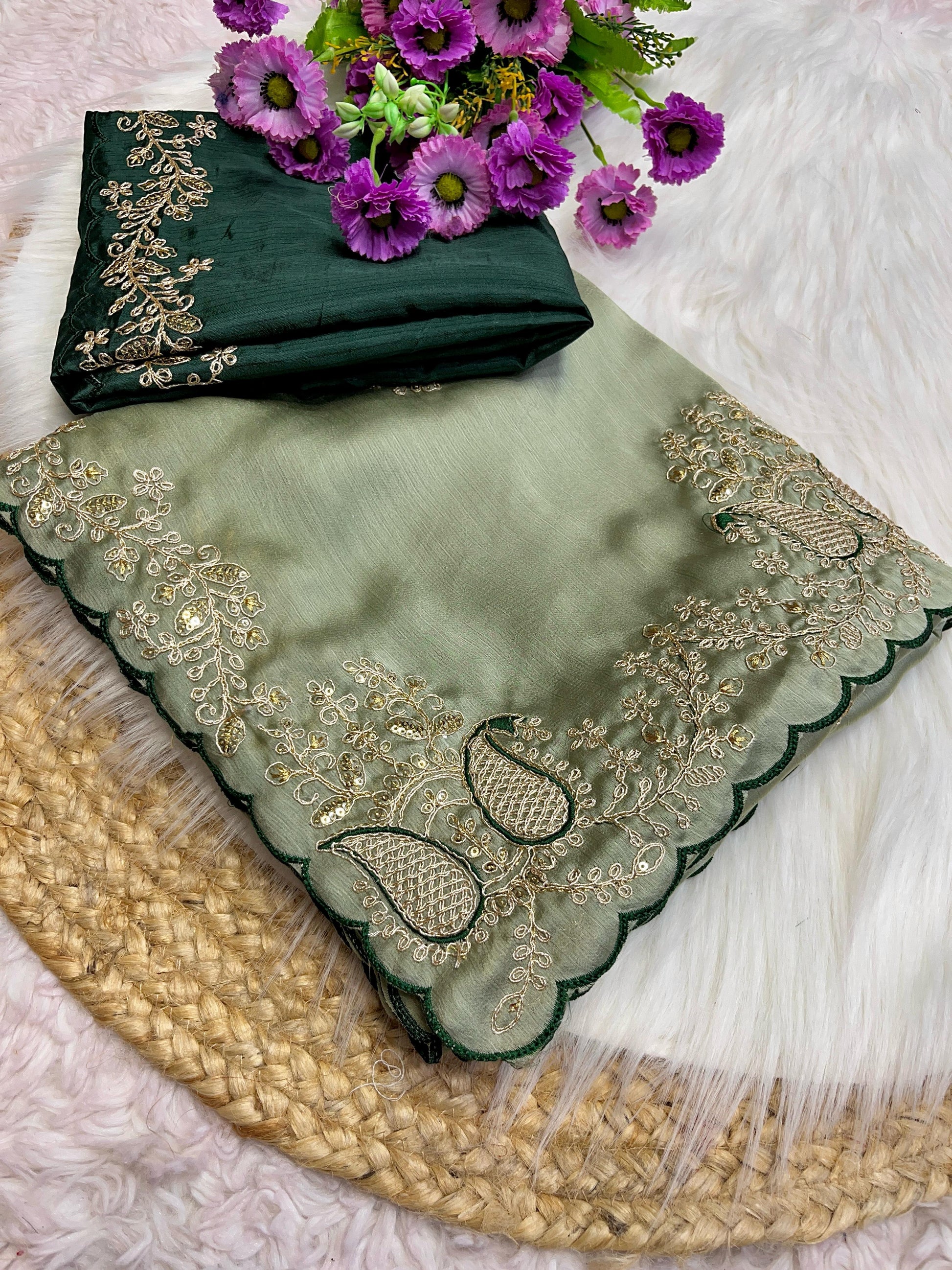 Hooriya fashions -  soft satin chiffon saree