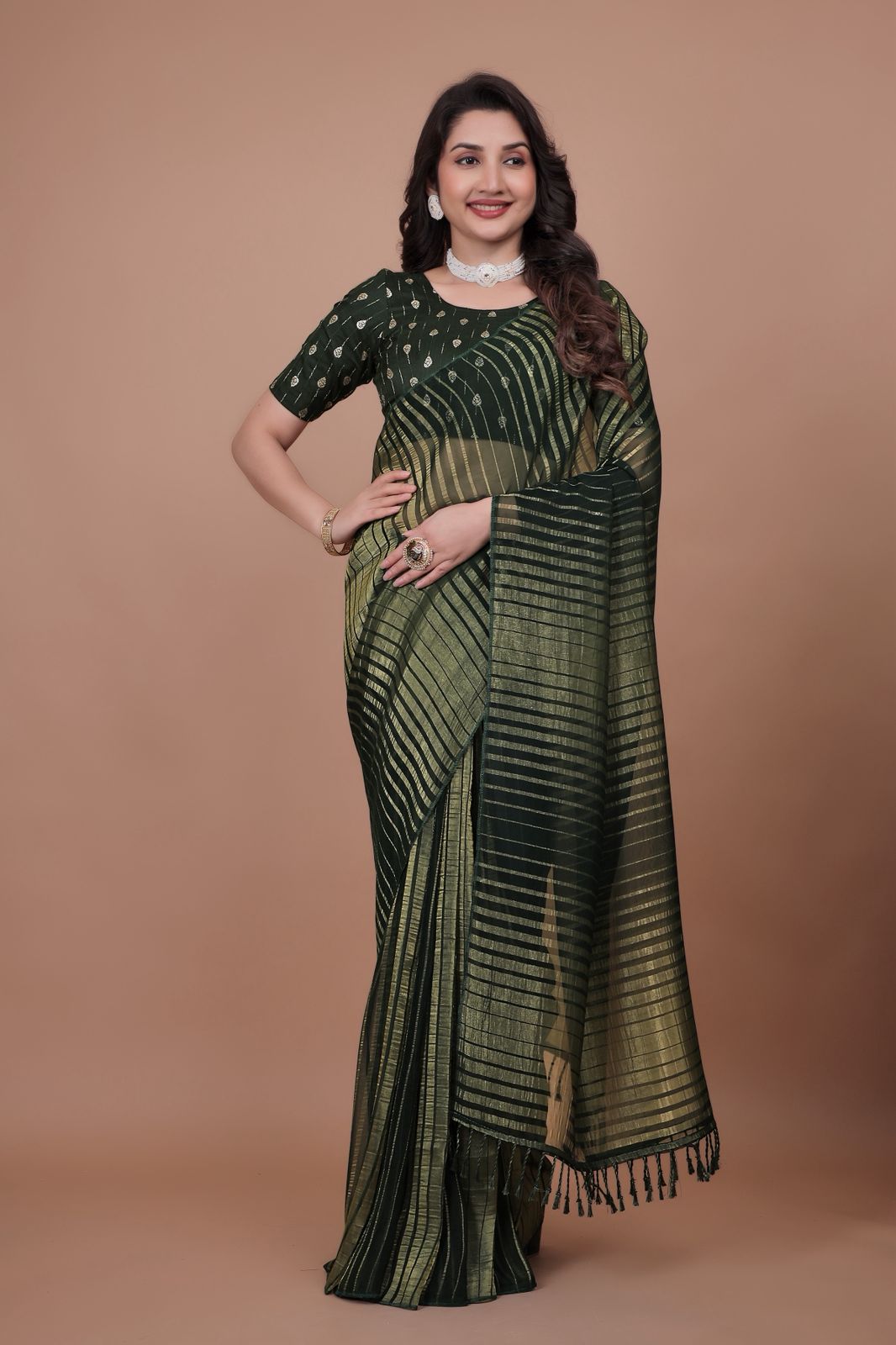 Hooriya Fashions - New premium georgette zari leheriya saree.