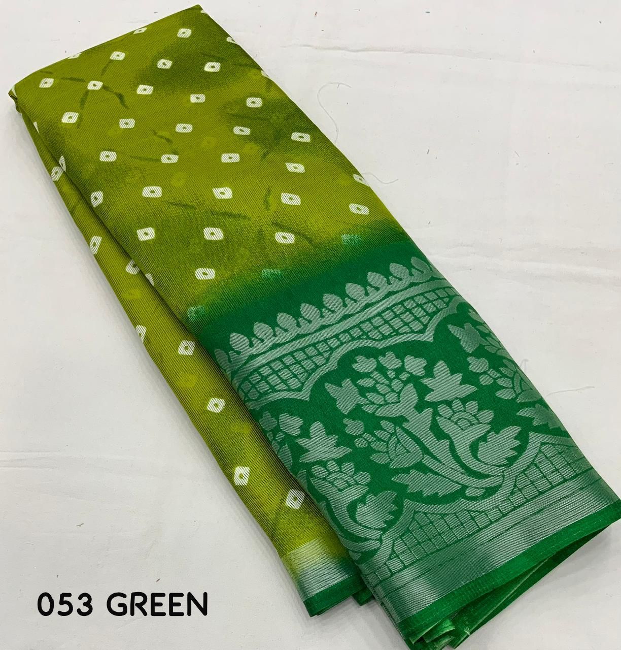 Hooriya Fashions - soft jute silk saree with allover bandez print and cut broaso border.