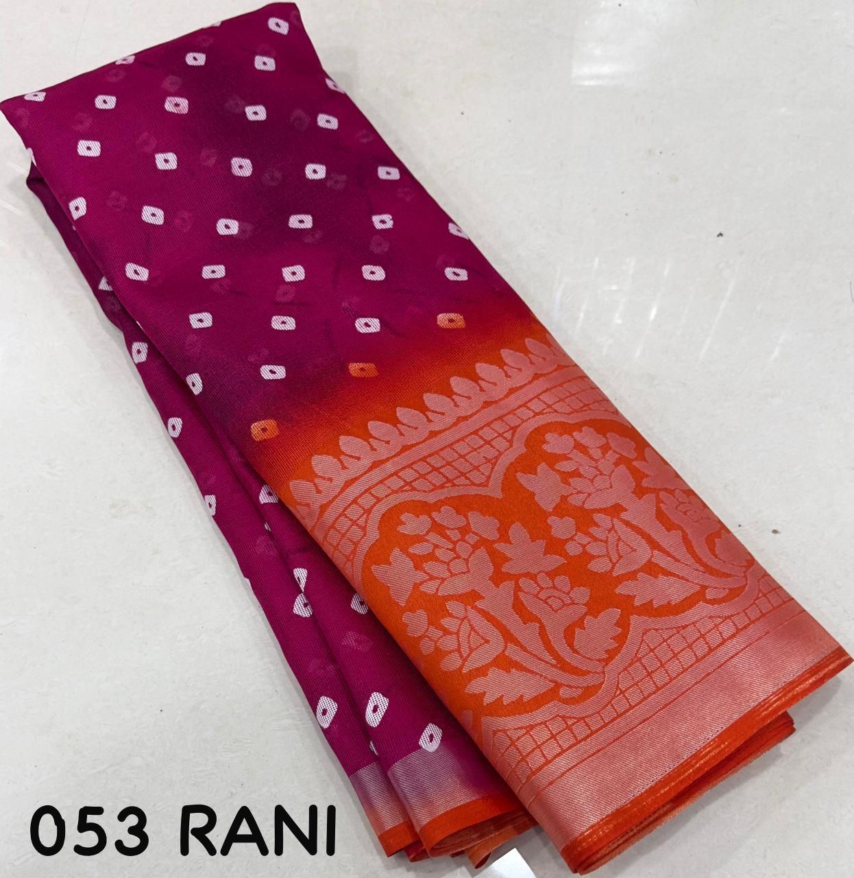 Hooriya Fashions - soft jute silk saree with allover bandez print and cut broaso border.