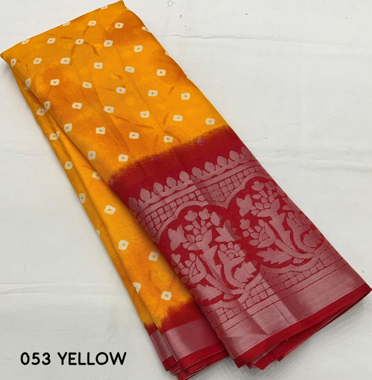 Hooriya Fashions - soft jute silk saree with allover bandez print and cut broaso border.