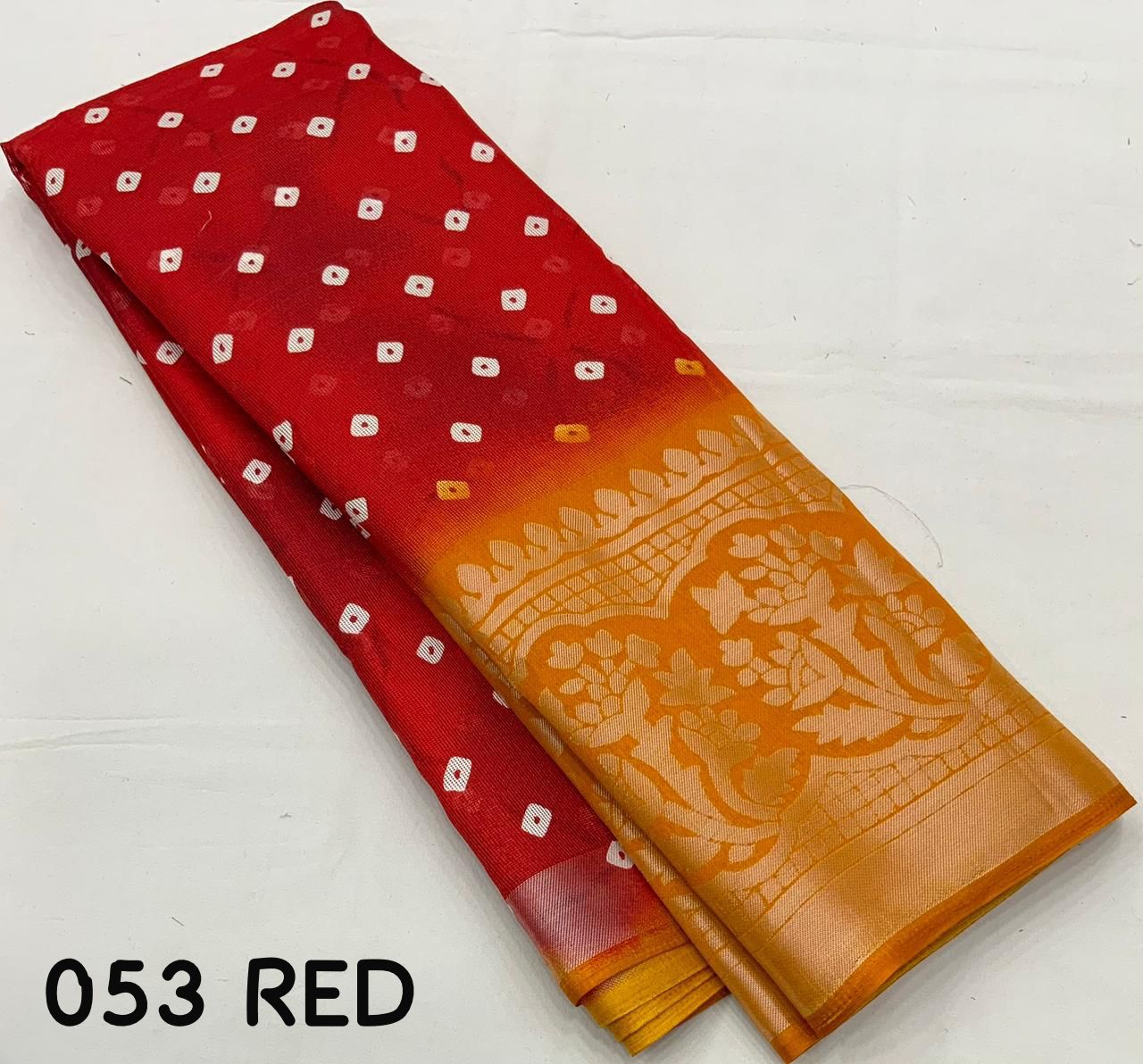 Hooriya Fashions - soft jute silk saree with allover bandez print and cut broaso border.