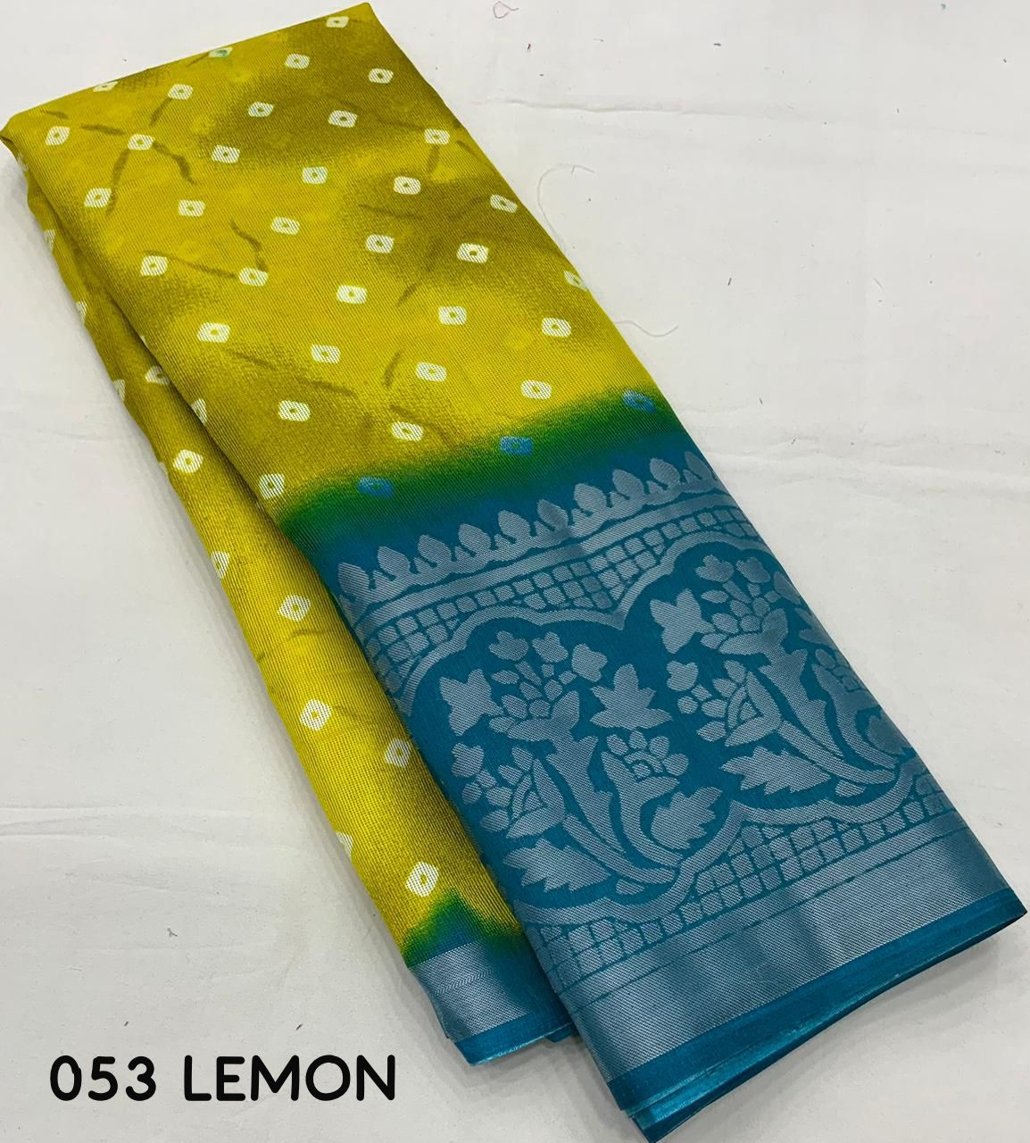 Hooriya Fashions - soft jute silk saree with allover bandez print and cut broaso border.