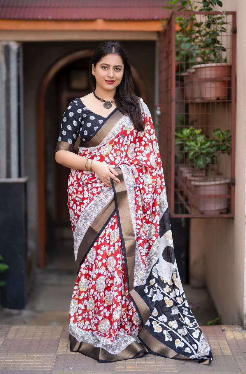 Hooriya Fashions - Fancy kalamkari printed saree.