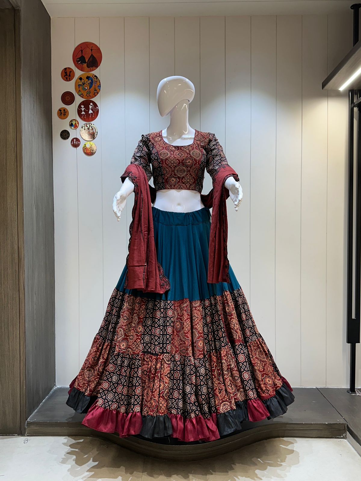 Hooriya Fashions - Pure dhabu cotton chaniya choli with heavy ajrakh print skirt