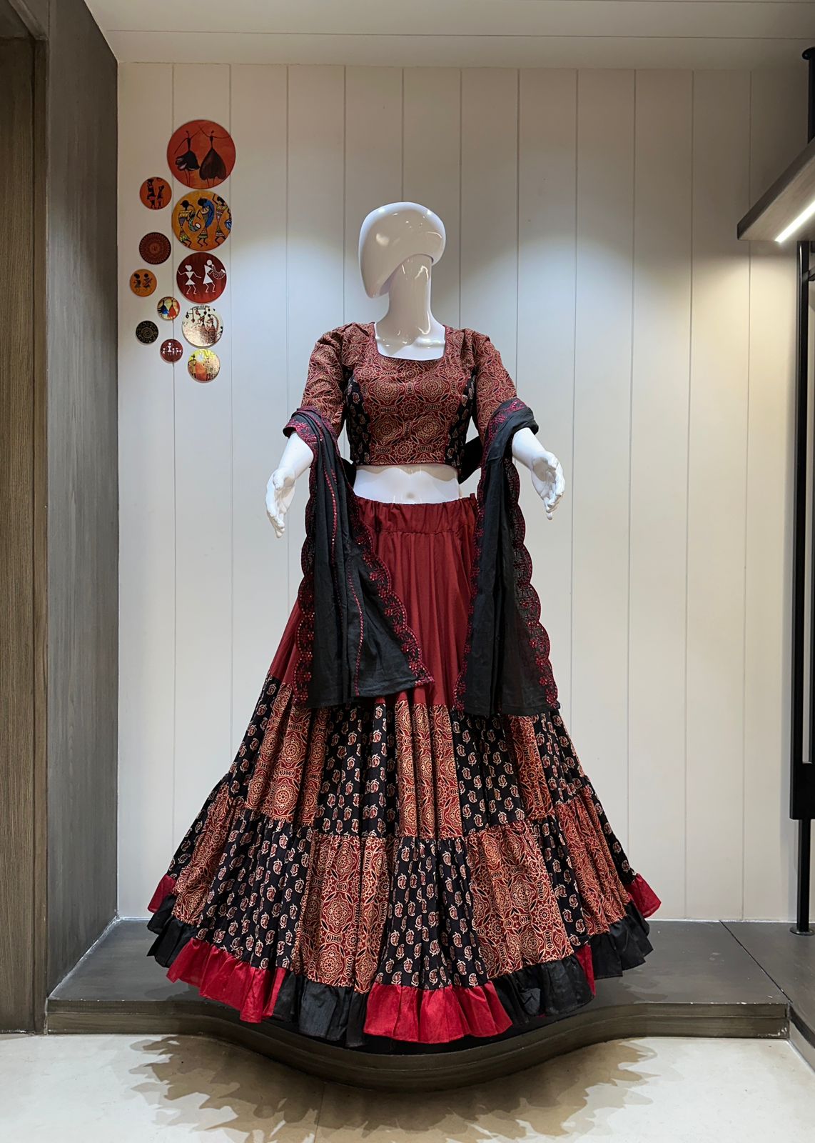Hooriya Fashions - Pure dhabu cotton chaniya choli with heavy ajrakh print skirt
