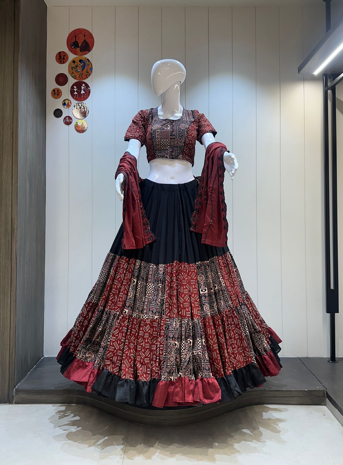 Hooriya Fashions - Pure dhabu cotton chaniya choli with heavy ajrakh print skirt