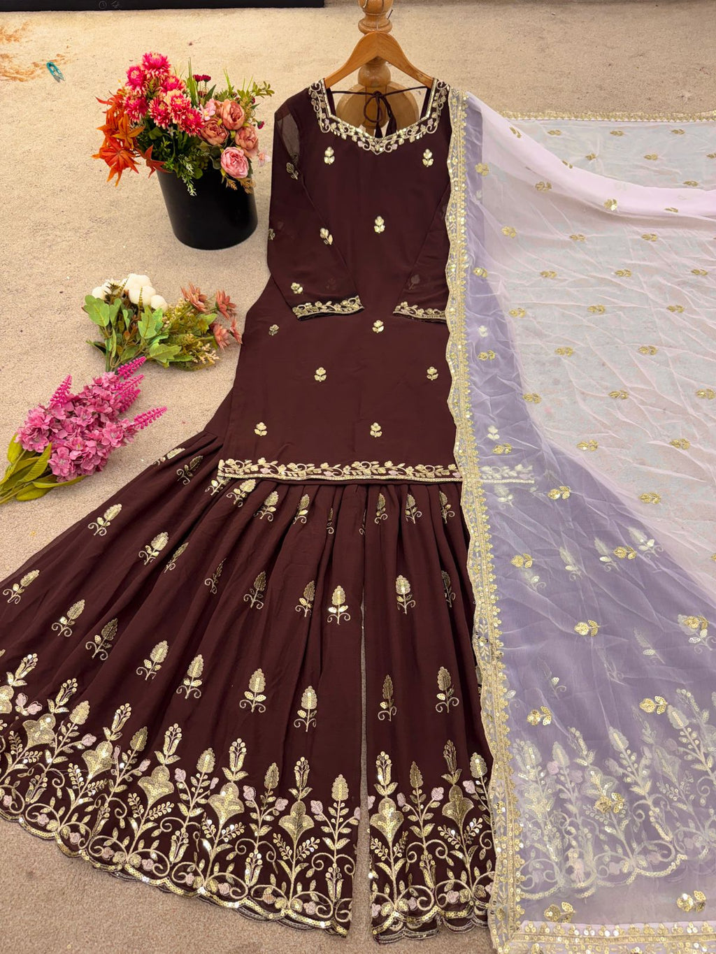 Hooriya Fashions - Designer Party Wear Look Top-Plazzo and Dupatta.
