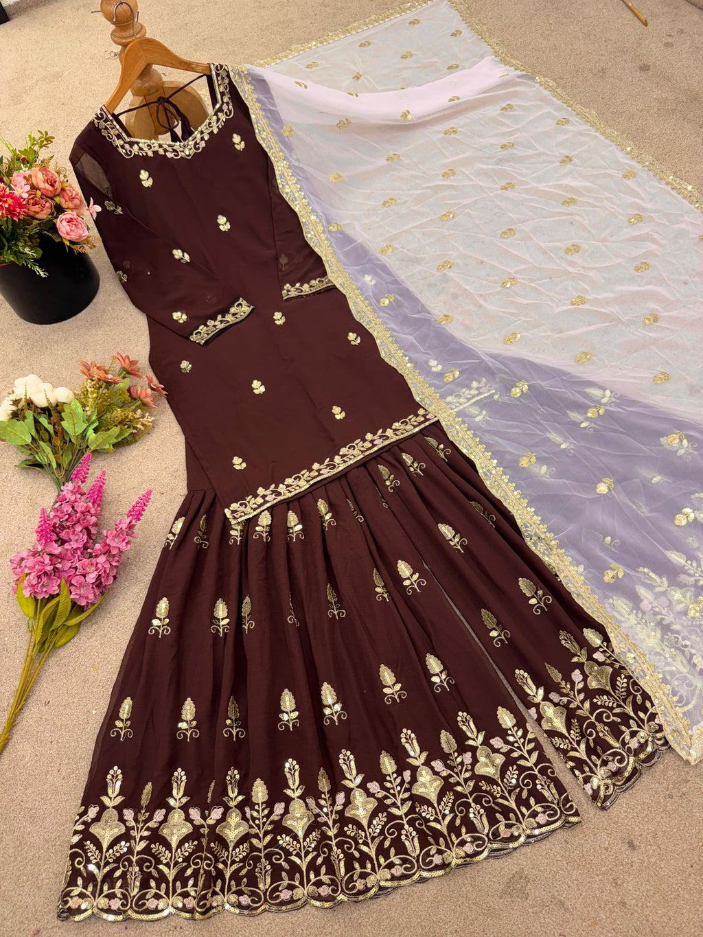 Hooriya Fashions - Designer Party Wear Look Top-Plazzo and Dupatta.