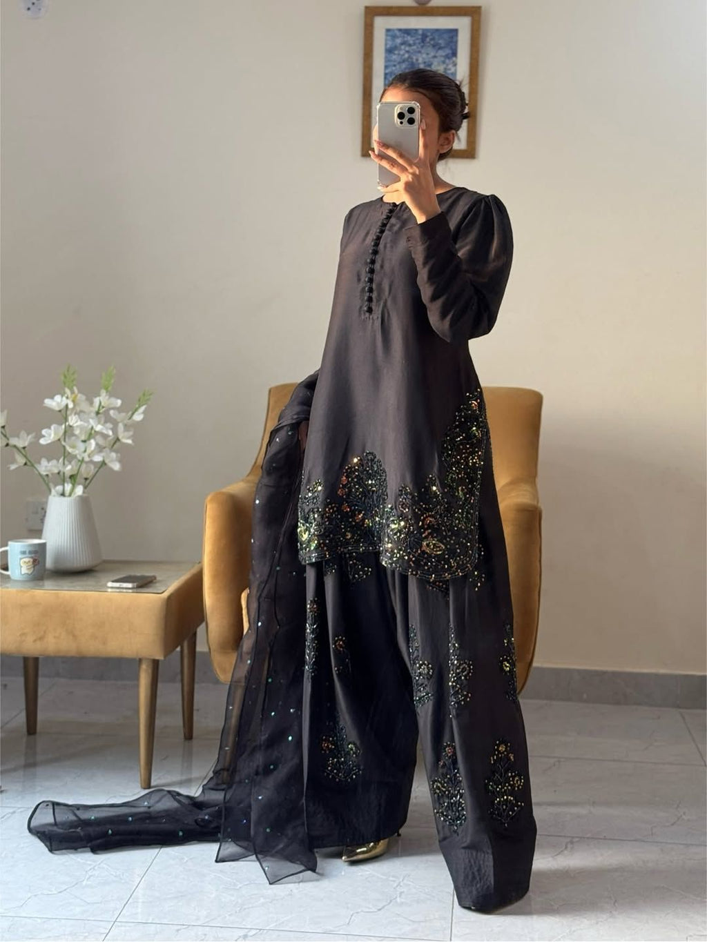 Hooriya Fashions - Silk Top-Bottom And Dupatta Set.