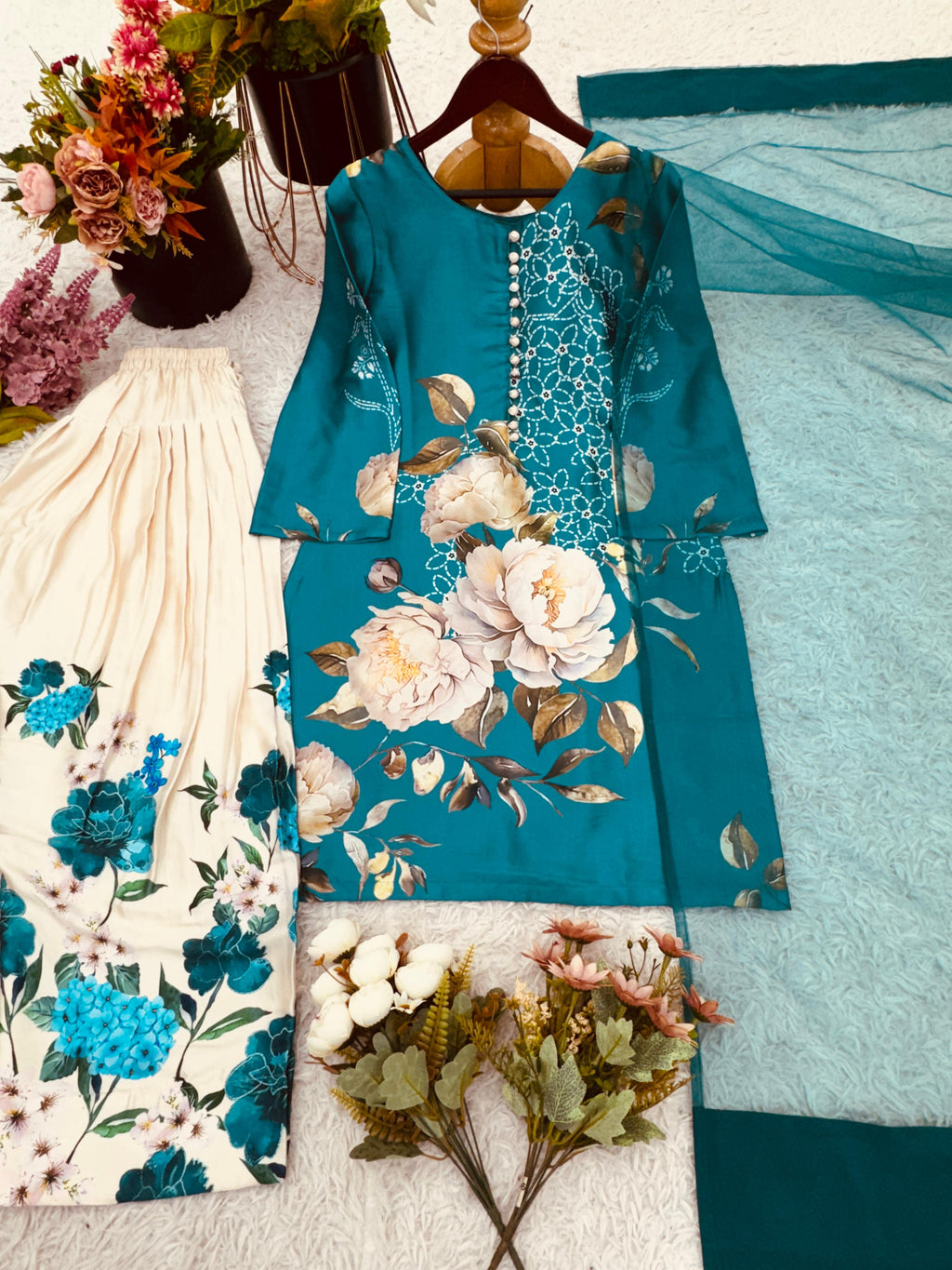 Hooriya Fashions - Silk Top-Bottom And Dupatta Set.