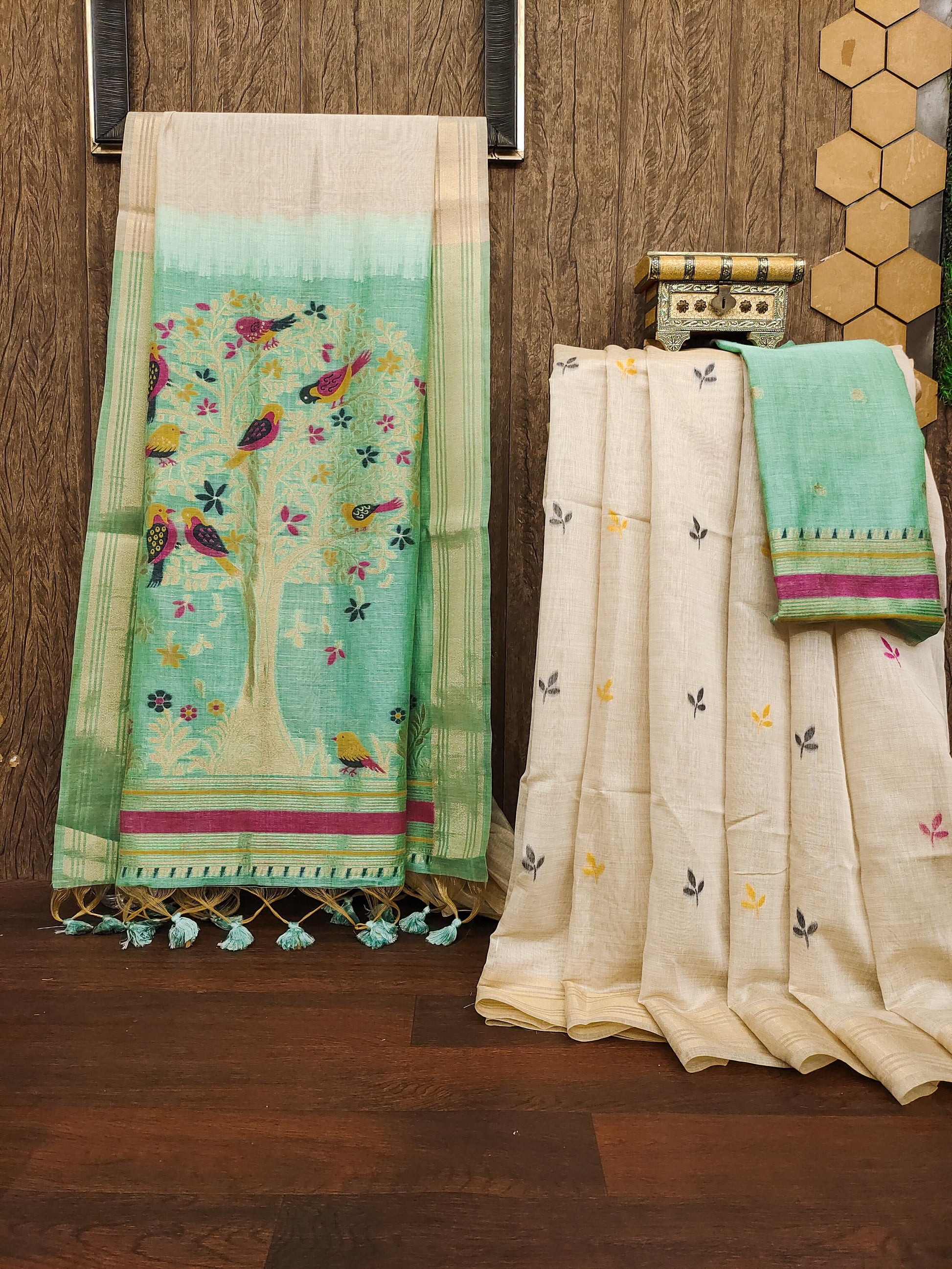 HOORIYA FASHIONS - PREMIUM SOFT MUGA COTTON SAREE.