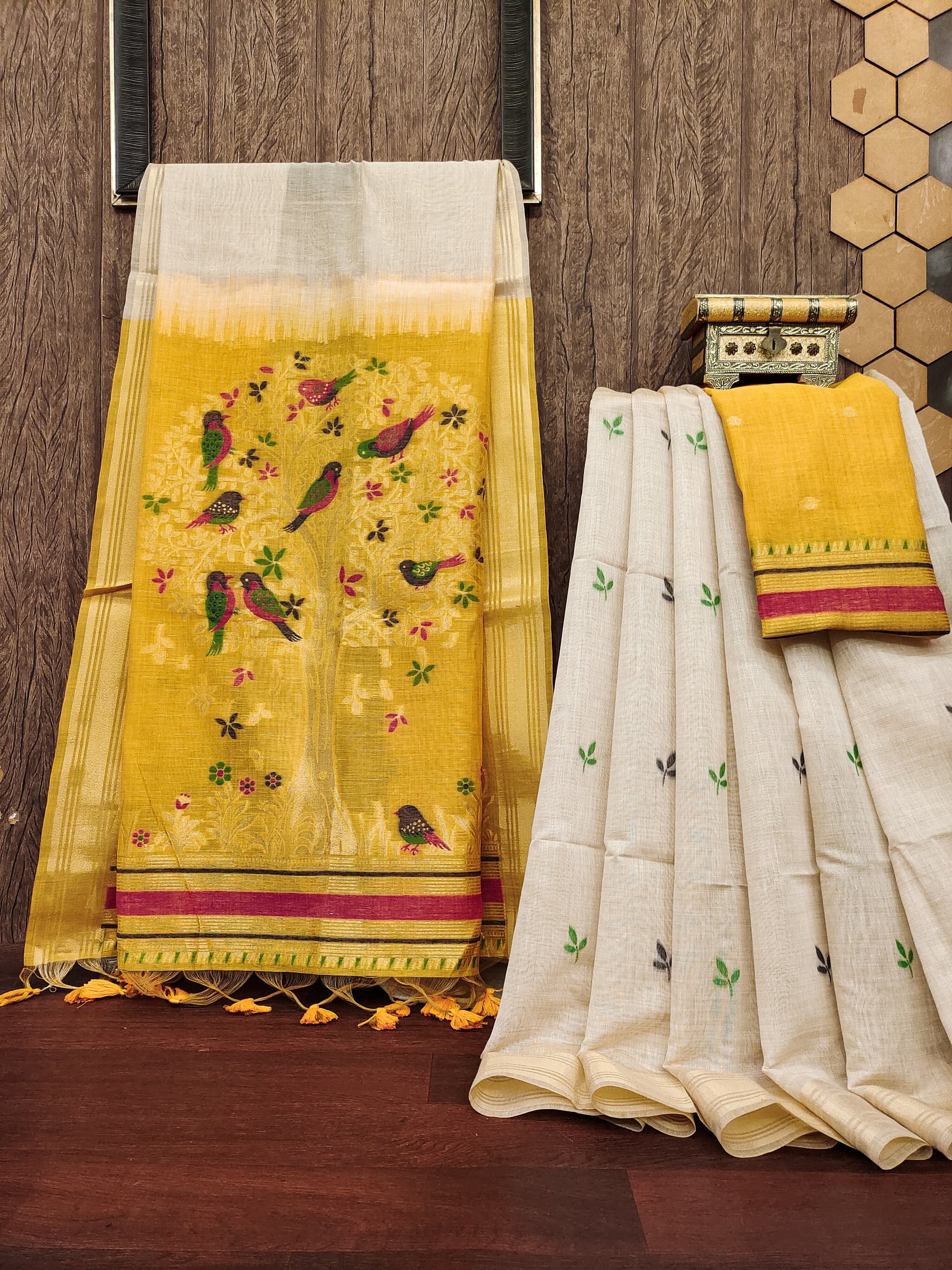 HOORIYA FASHIONS - PREMIUM SOFT MUGA COTTON SAREE.