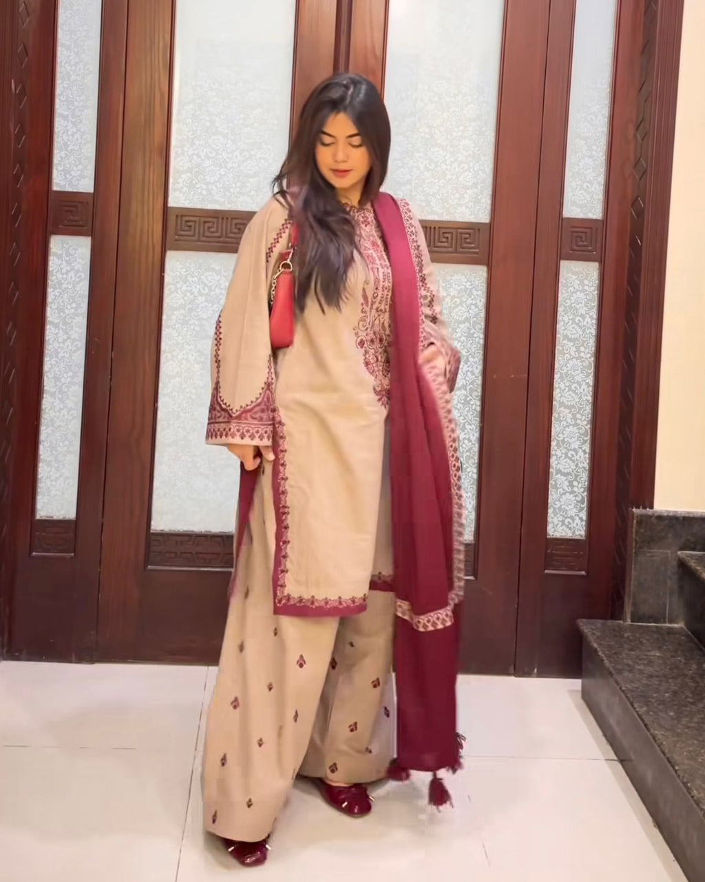 Hooriya Fanshions - Top-Bottom And Dupatta Set Fully Stitched Ready To Wear.