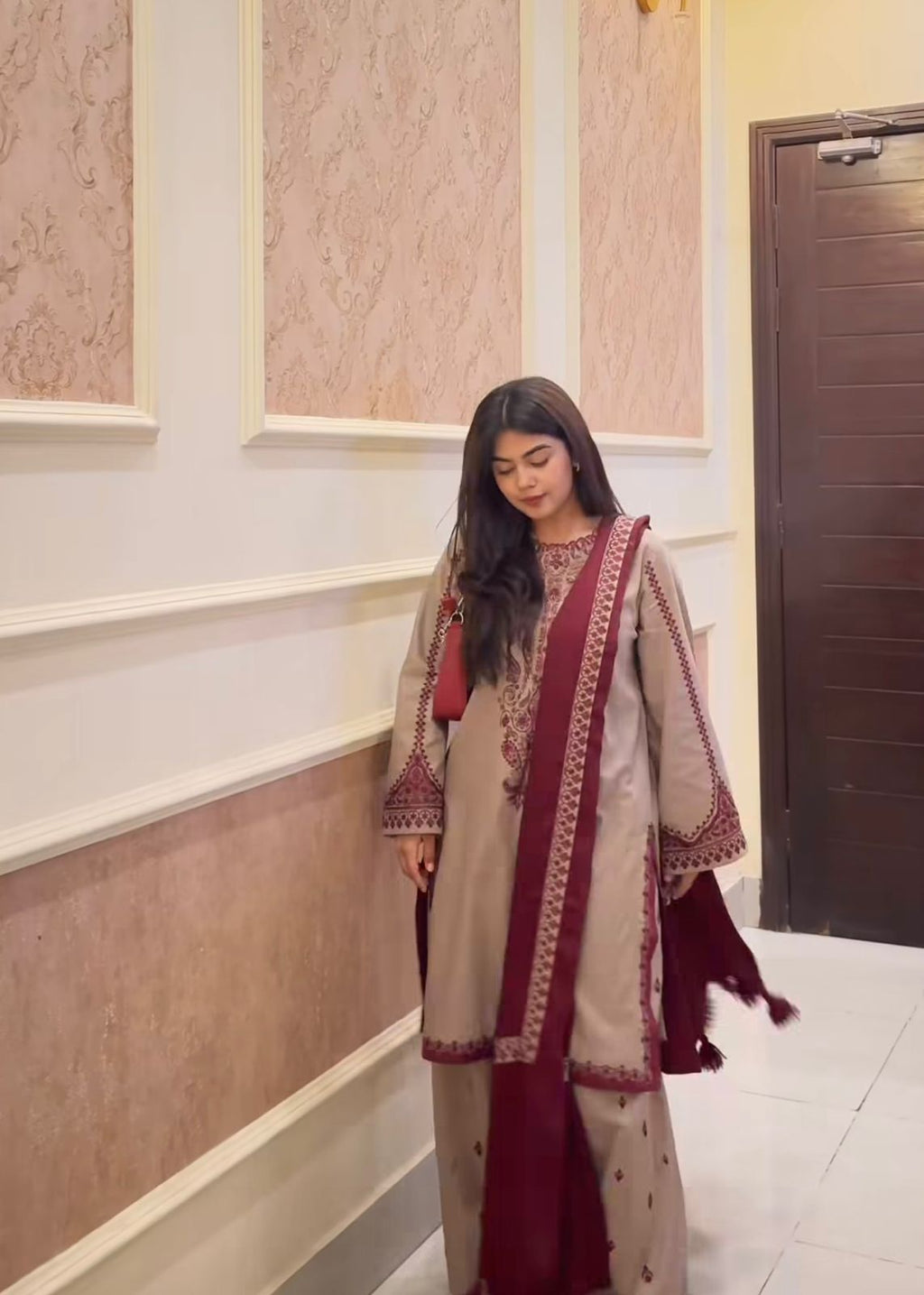 Hooriya Fanshions - Top-Bottom And Dupatta Set Fully Stitched Ready To Wear.