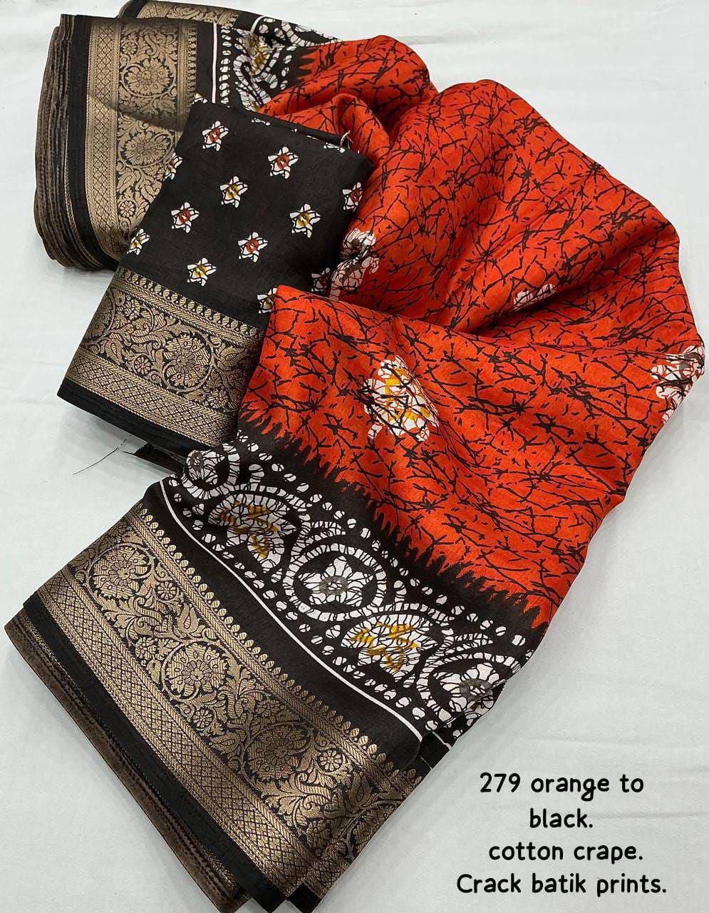 Hooriya Fashions - soft cotton crape with zari woven pattu border Saree.