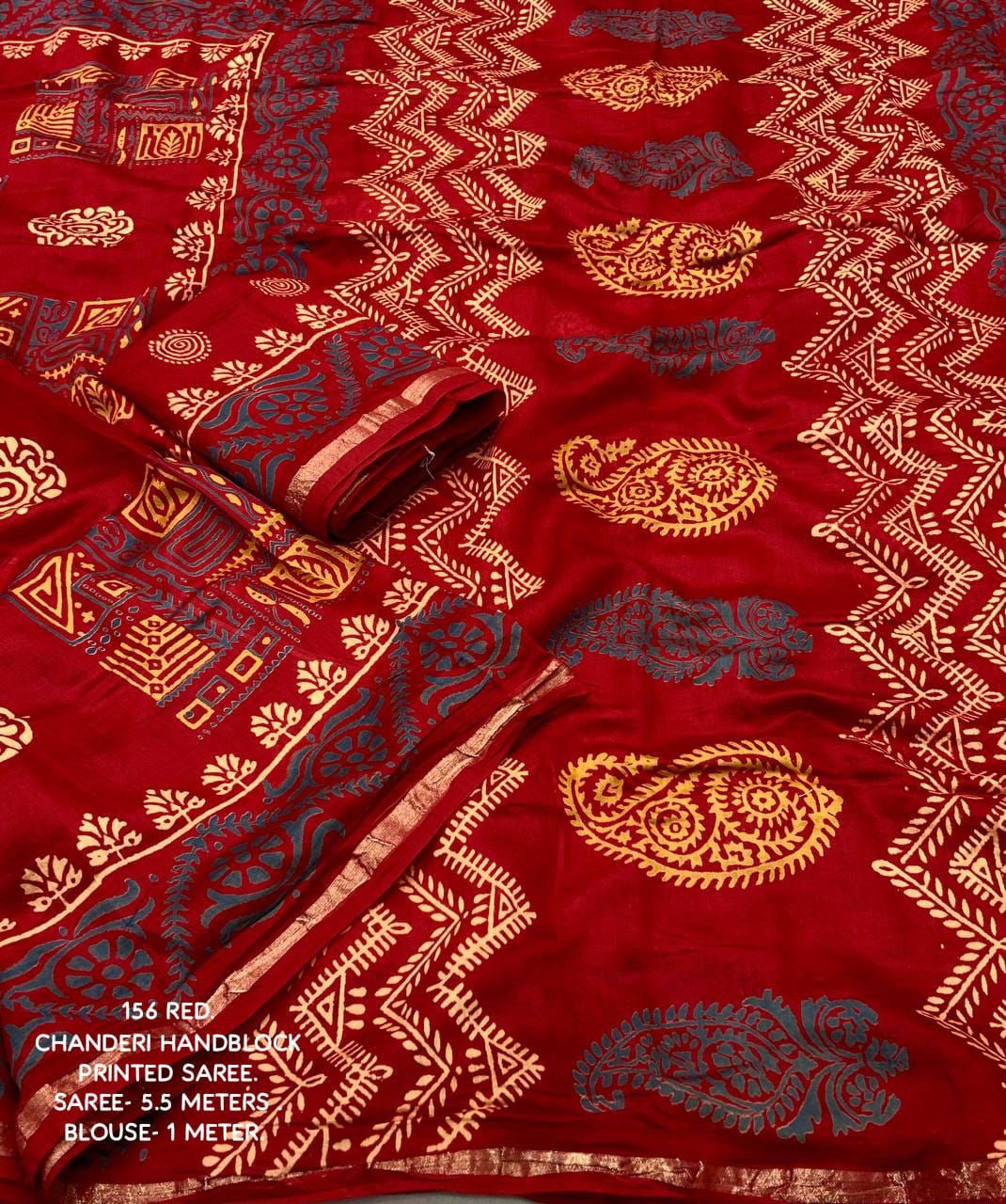 Hooriya Fashions - premium hand block printed ajrakh saree.
