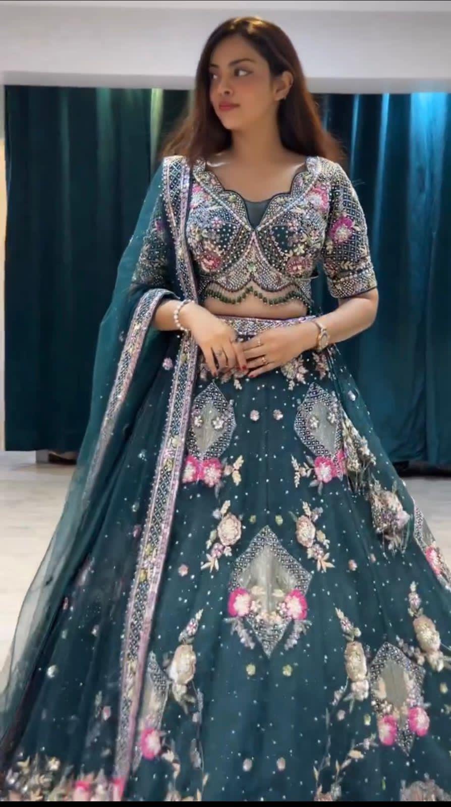 Hooriya Fashions - Flared Lehenga Butterfly Net embroidered Sequins