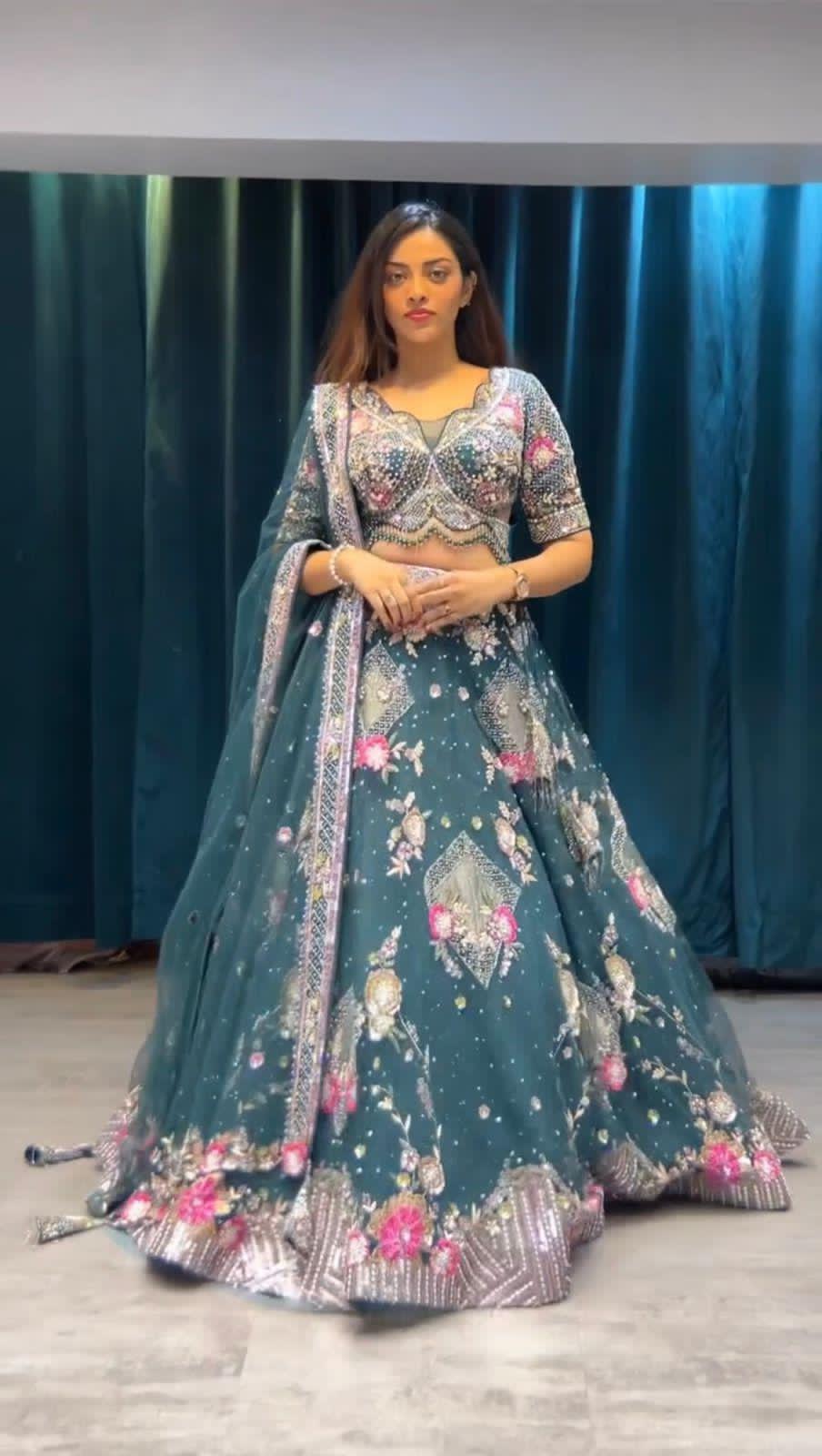 Hooriya Fashions - Flared Lehenga Butterfly Net embroidered Sequins