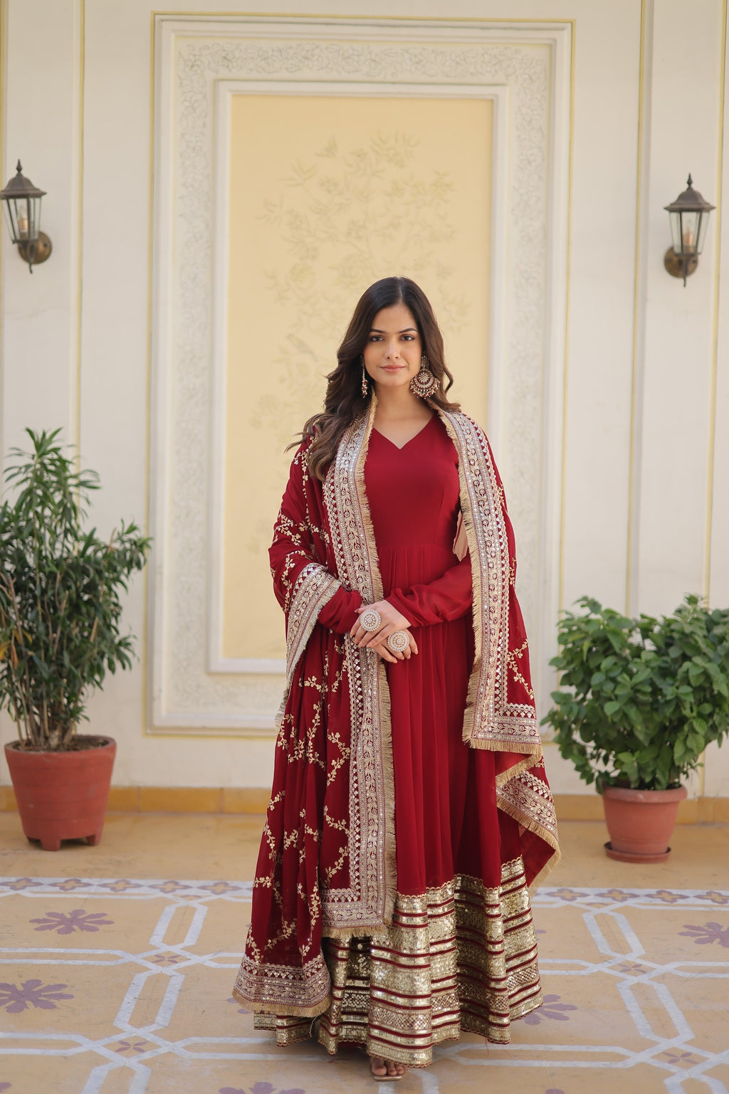 Hooriya fashions - Faux Blooming with Embroidery Zari Sequins-work Gown.