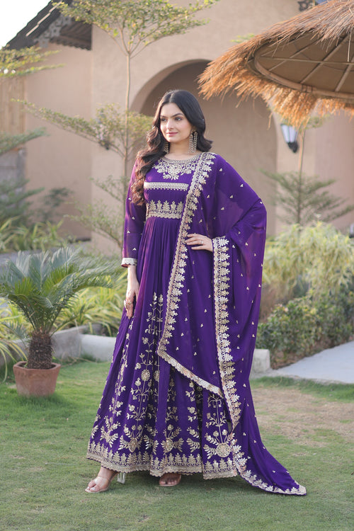Luxury Designer Gown with Dupatta – Zari & Sequins Embroidered Faux Blooming Georgette