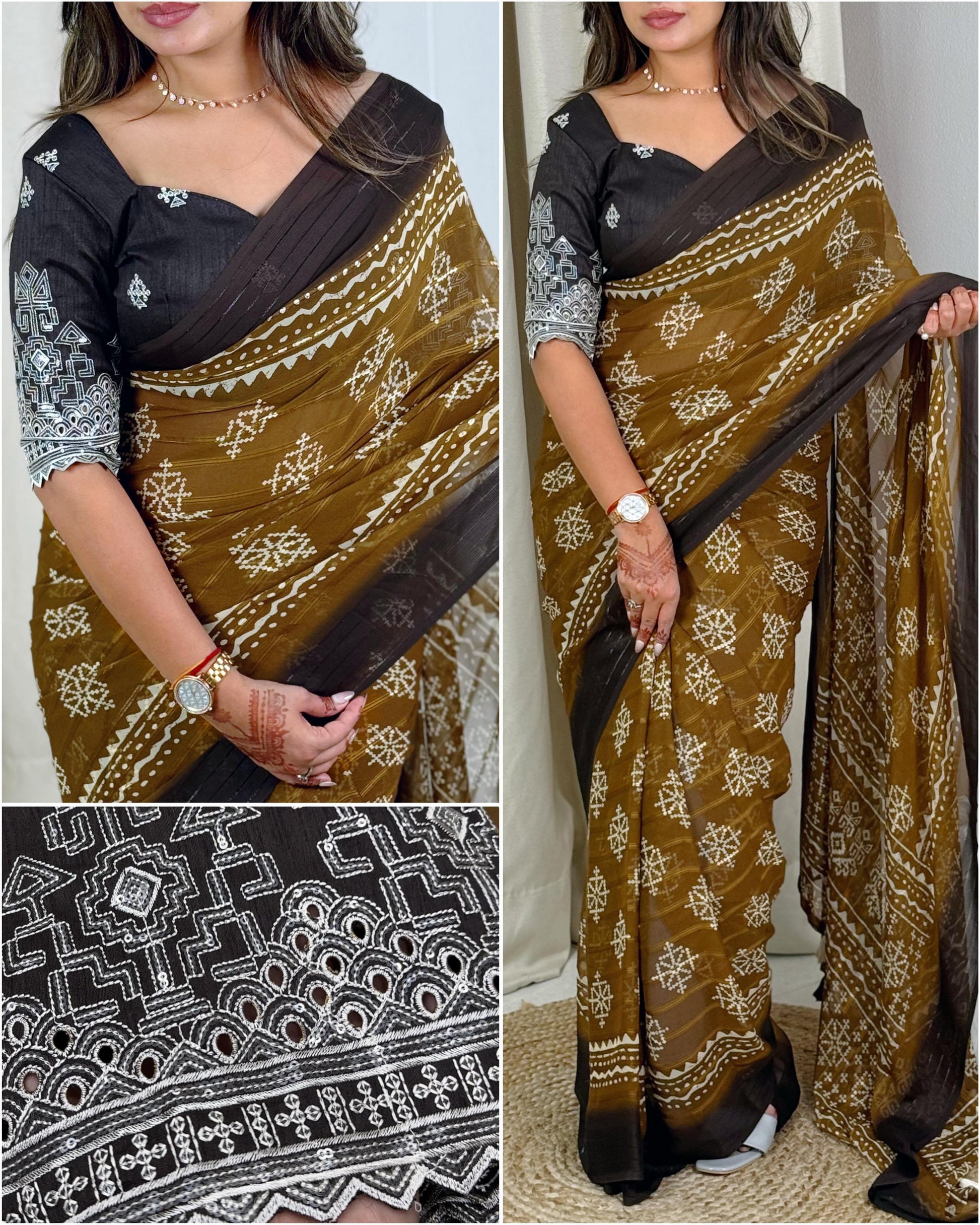 Hooriya fashions - Pure Heavy Georgette saree with zari jacquard lining