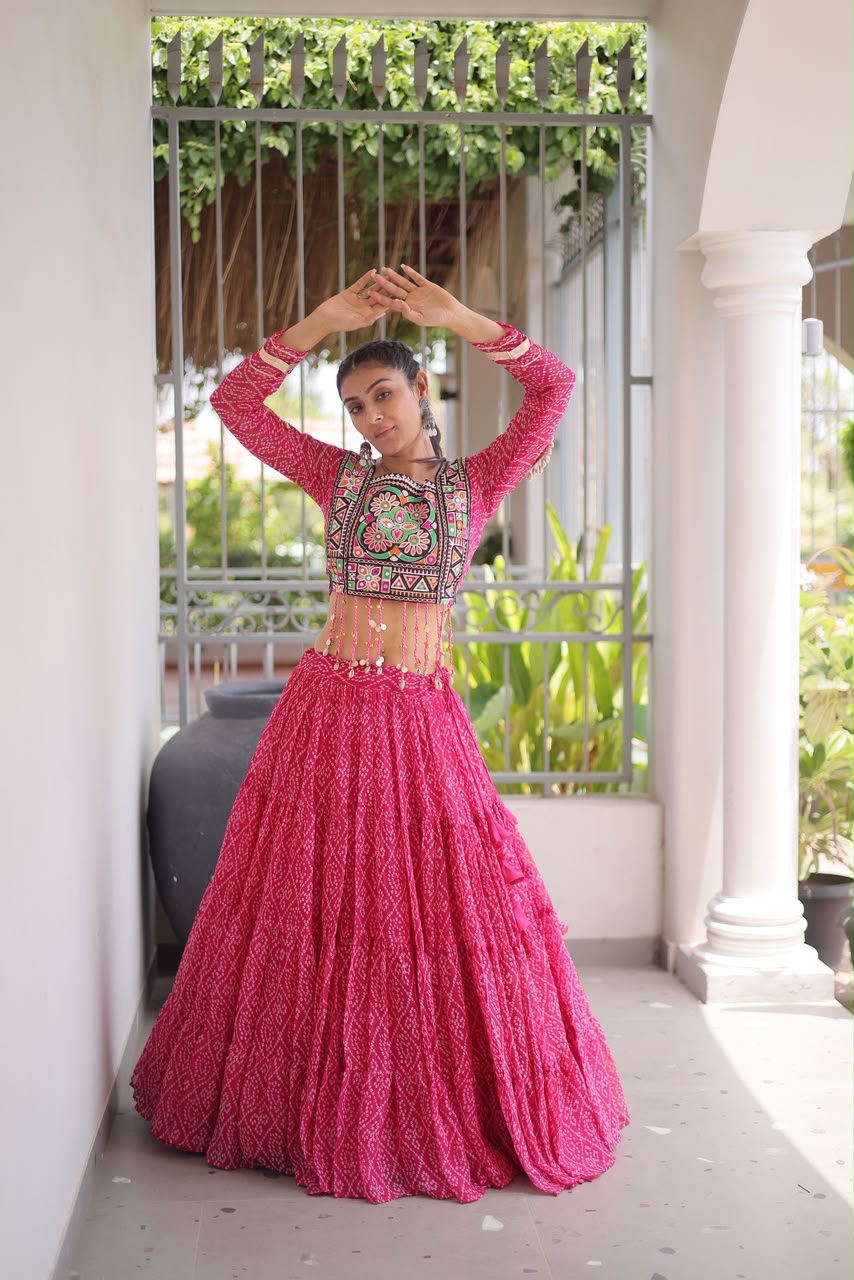 Designer Bandhani Lehenga Choli Set – Faux Georgette with Kutchi Patchwork