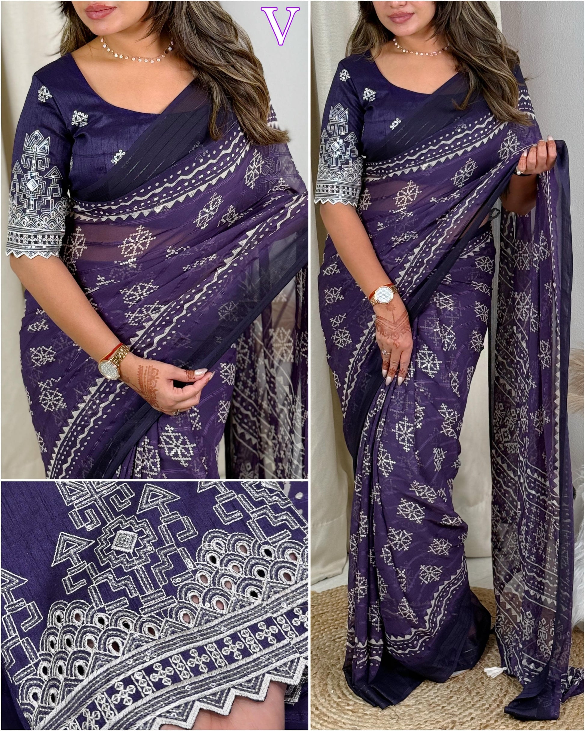 Hooriya fashions - Pure Heavy Georgette saree with zari jacquard lining