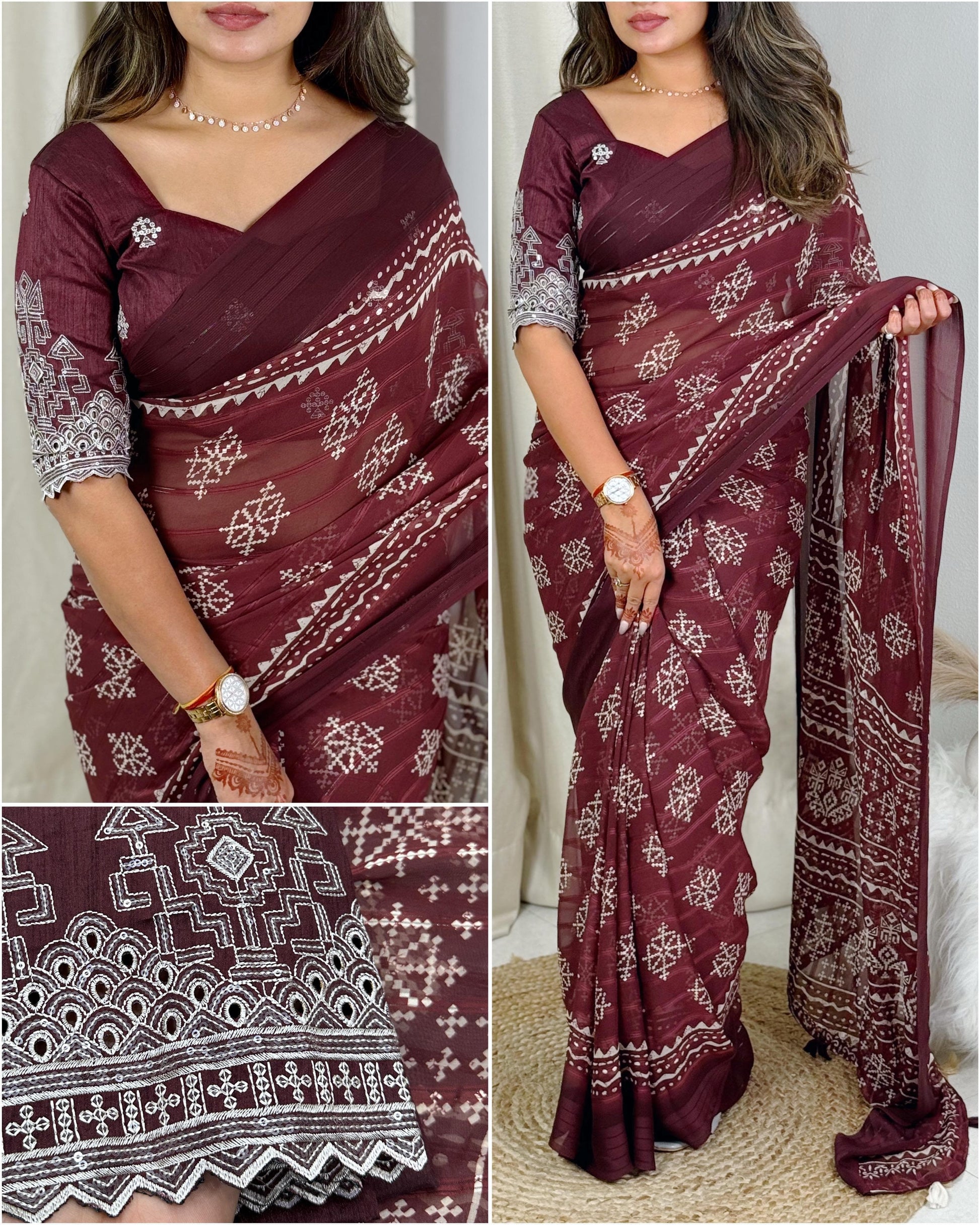 Hooriya fashions - Pure Heavy Georgette saree with zari jacquard lining