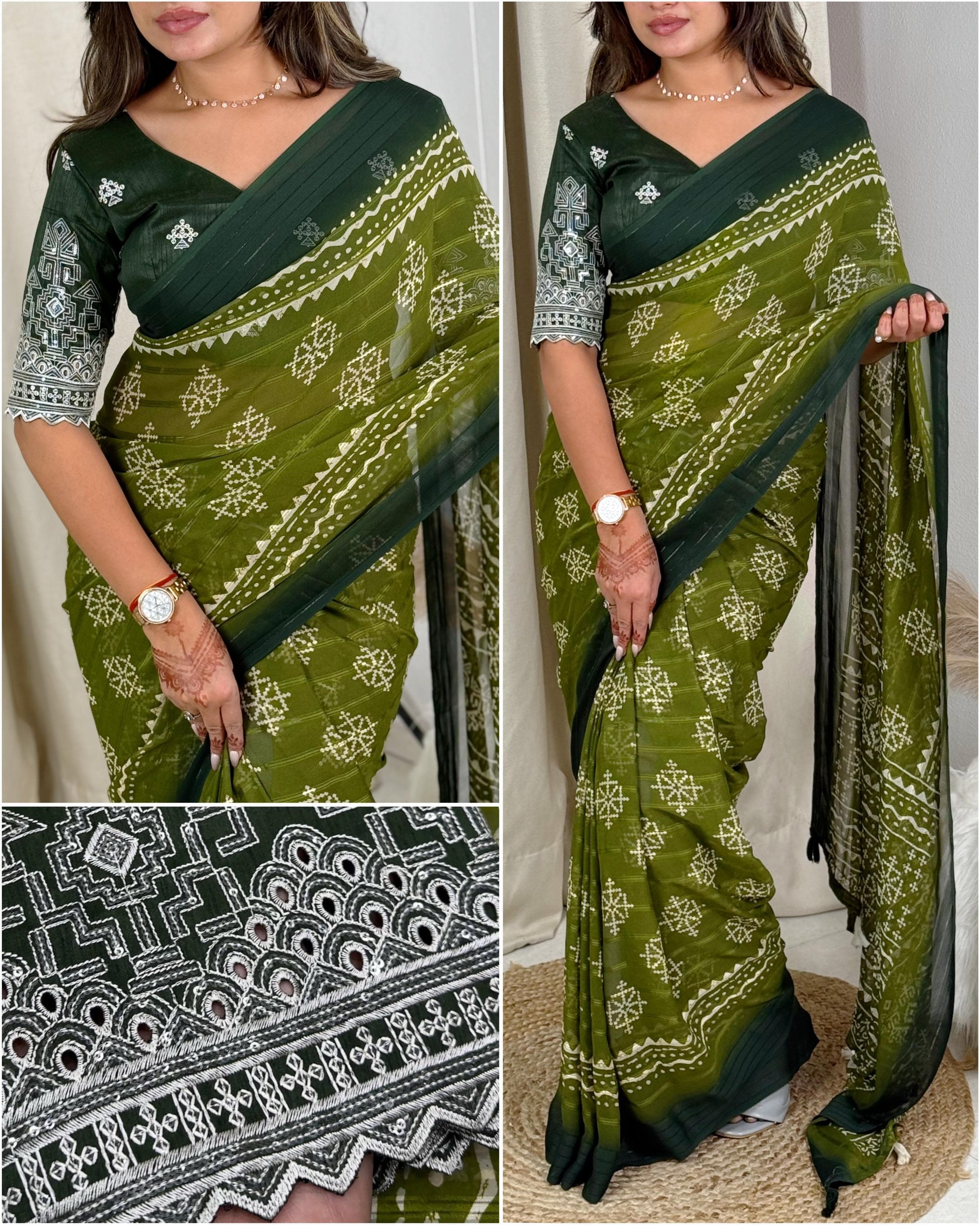Hooriya fashions - Pure Heavy Georgette saree with zari jacquard lining