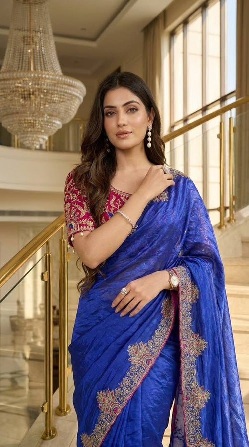 DESIGNER SAREE WITH READYMADE BLOUSE-Blue