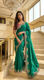 DESIGNER SAREE WITH READYMADE BLOUSE-Green