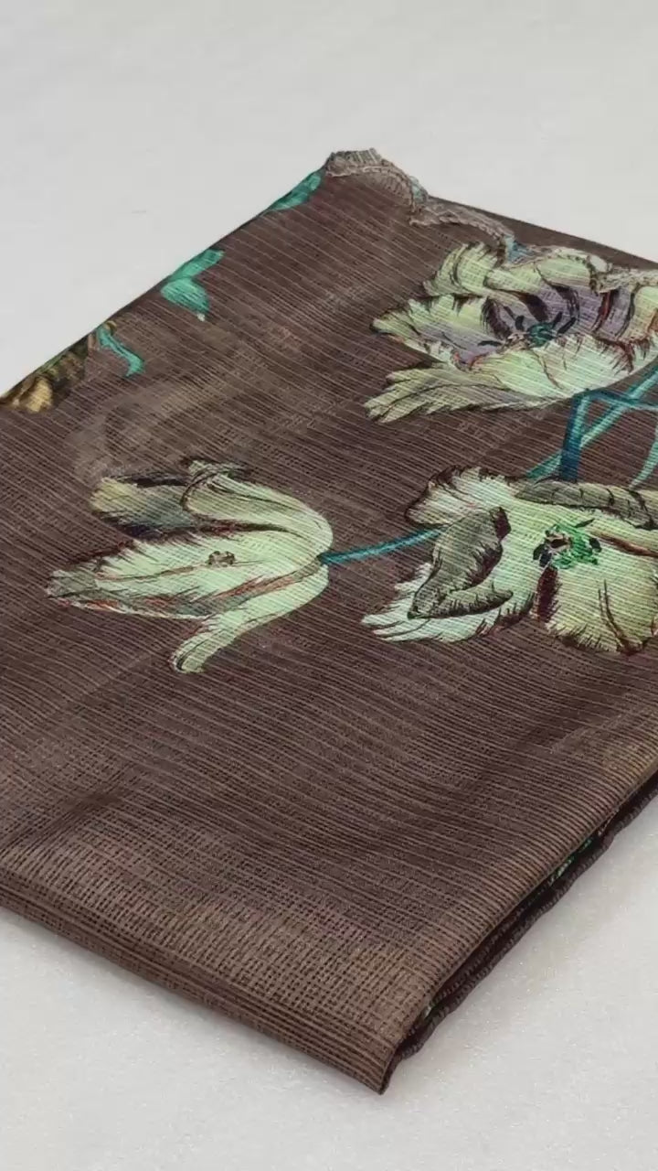 Hooriya fashions - Soft Kota Chex with floral digital printed saree