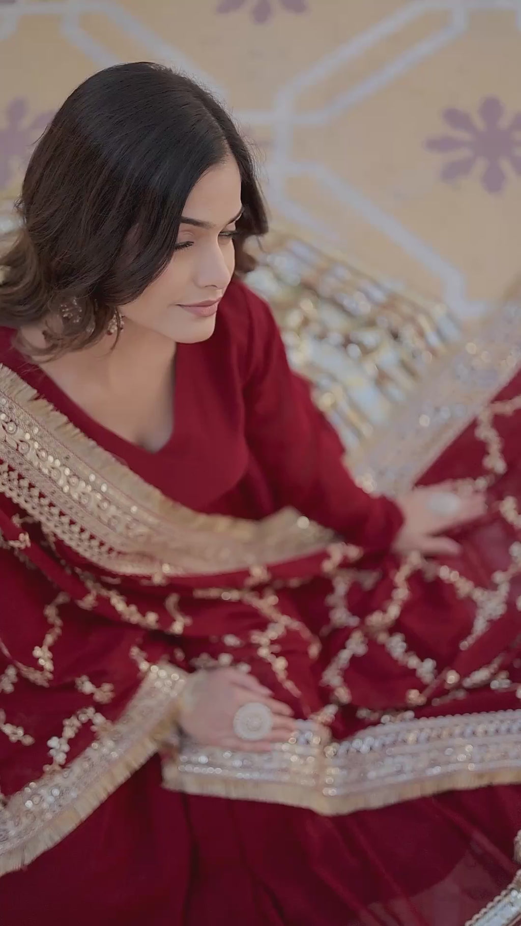 Hooriya fashions - Faux Blooming with Embroidery Zari Sequins-work Gown.
