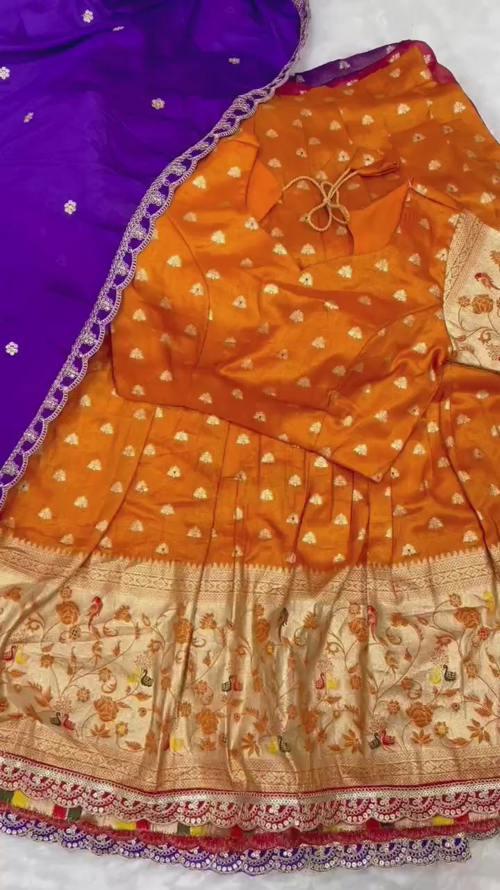 Hooriya fashions - Paithani tissue & silk with embroidery cut work lace lehanga Choli