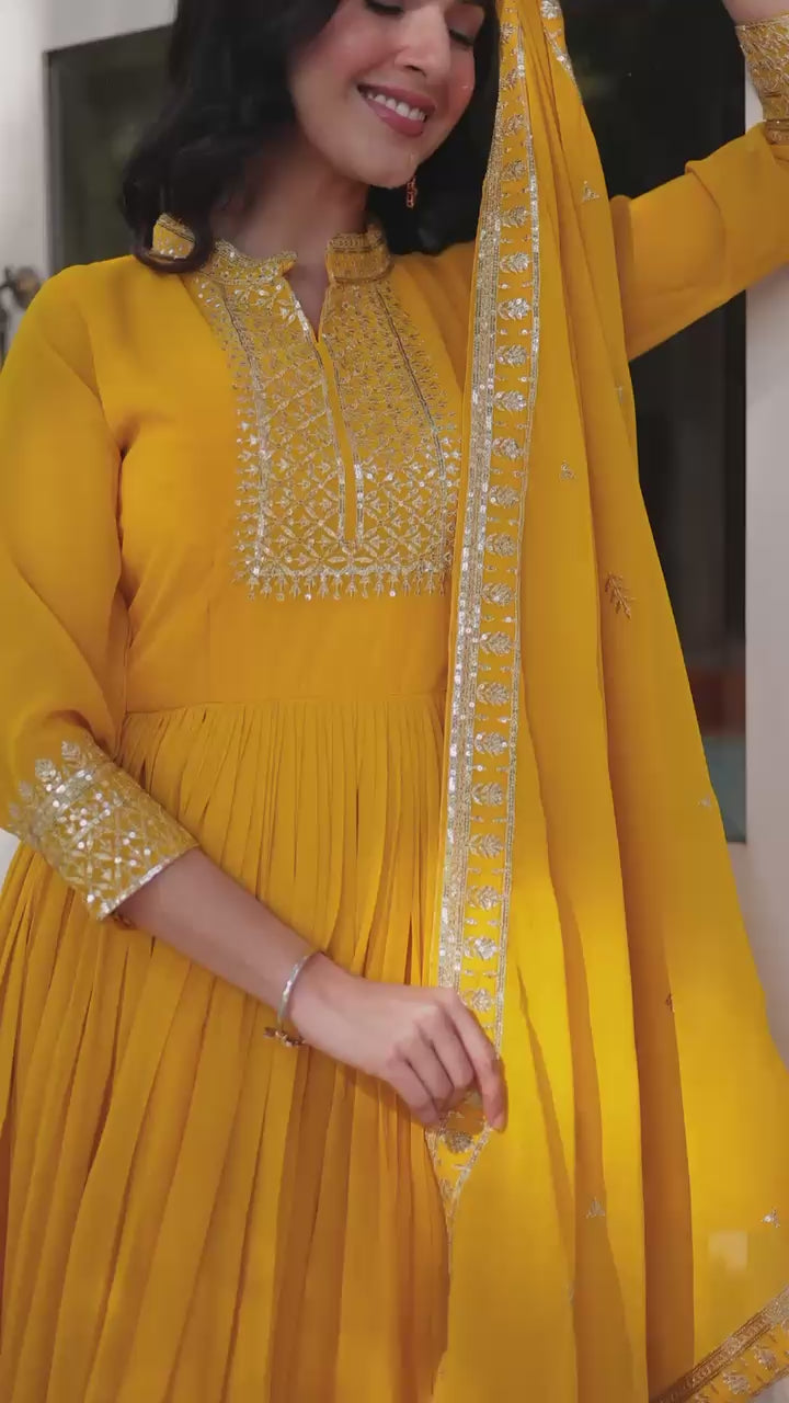 Hooriya fashions - Faux Blooming Georgette with Rich Sequins Embroidered work suits