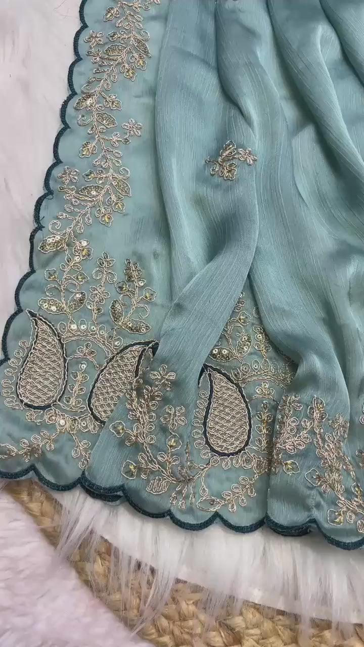 Hooriya fashions -  soft satin chiffon saree